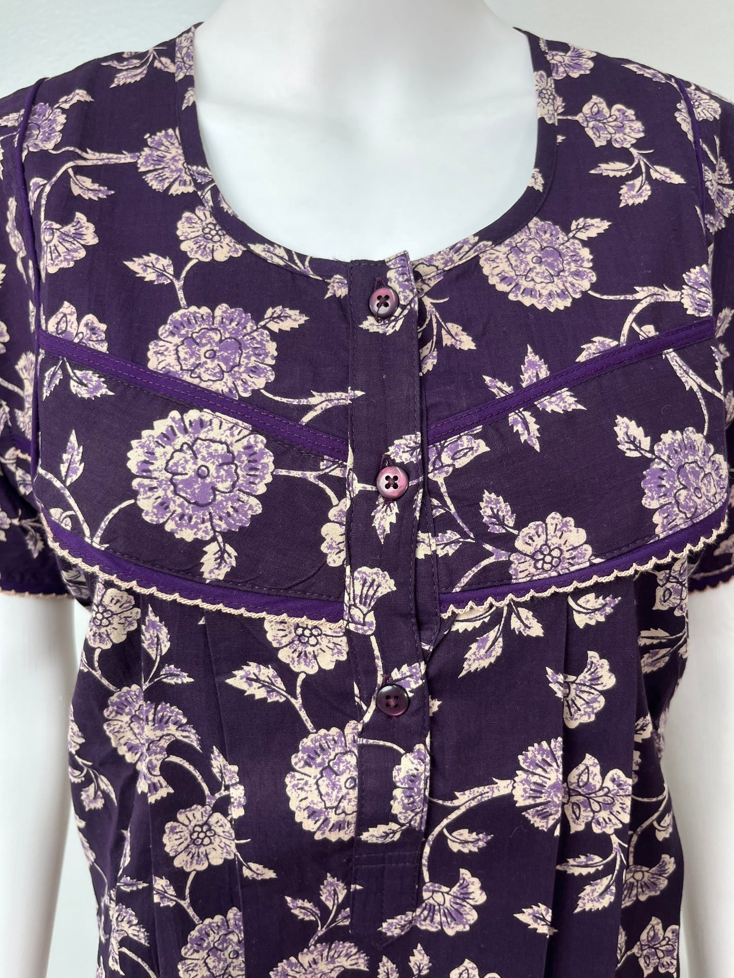 Purple 100% Cotton Pleated Women's Nighty