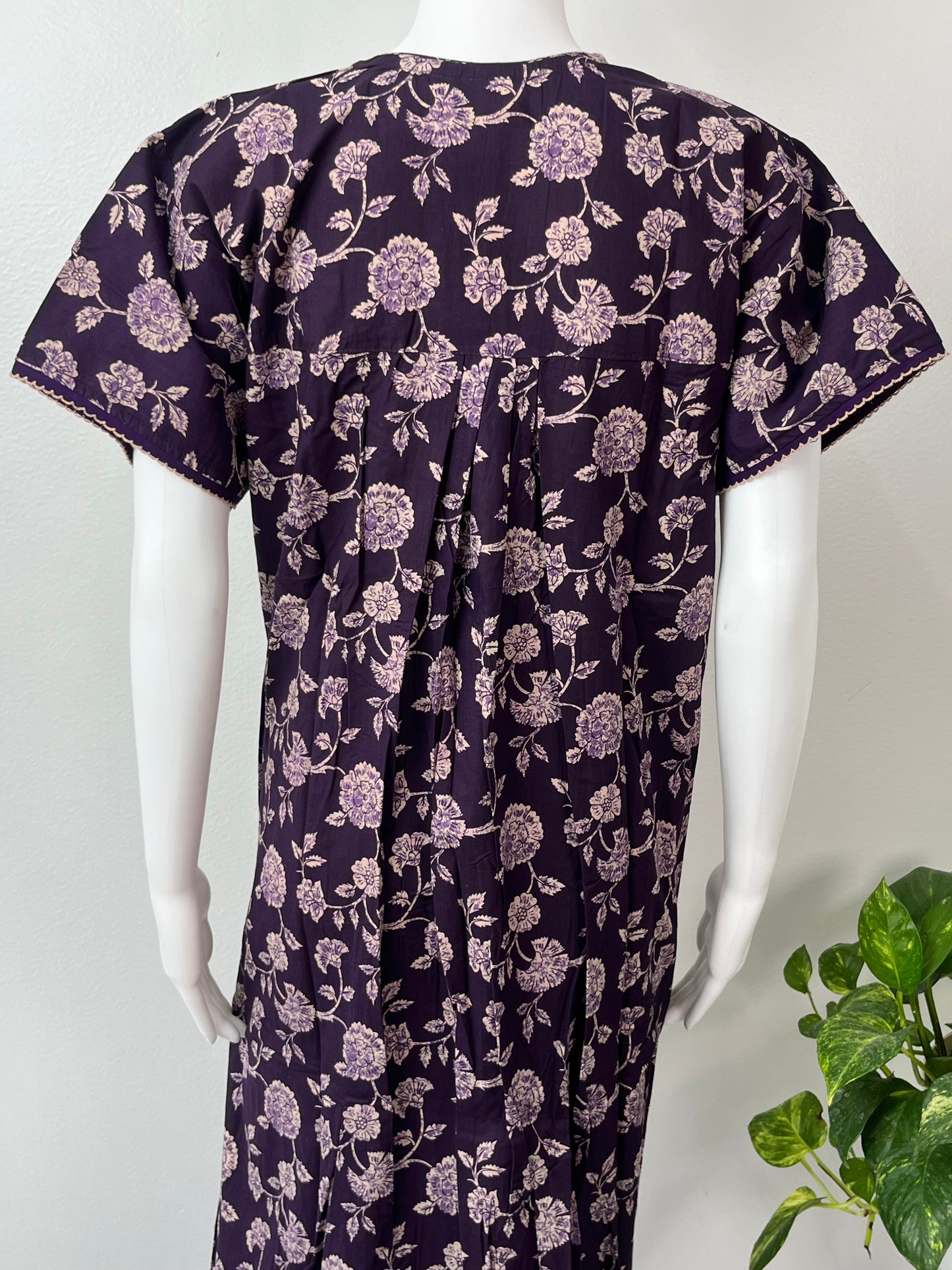Purple 100% Cotton Pleated Women's Nighty