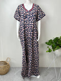 Navy Blue Floral Printed 100% Cotton Nighty