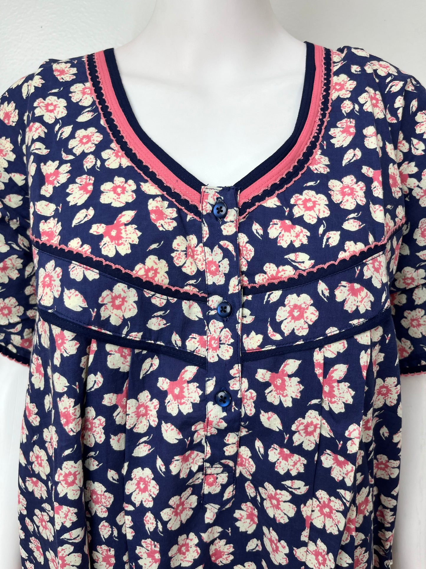 Navy Blue Floral Printed 100% Cotton Nighty