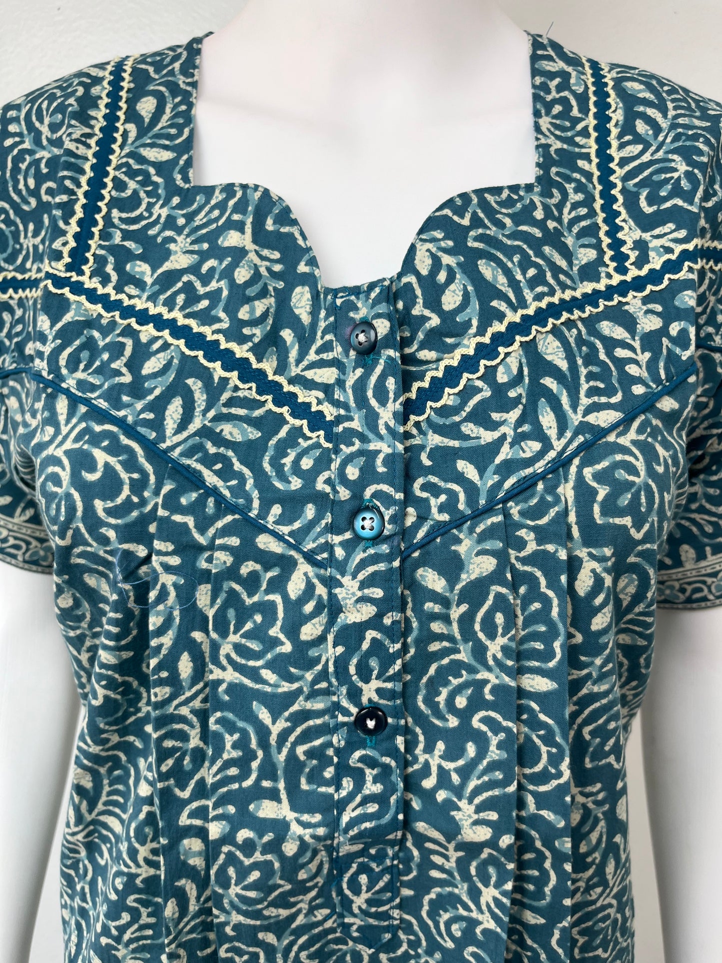 Teal Blue Pure Cotton Nightgown for Women