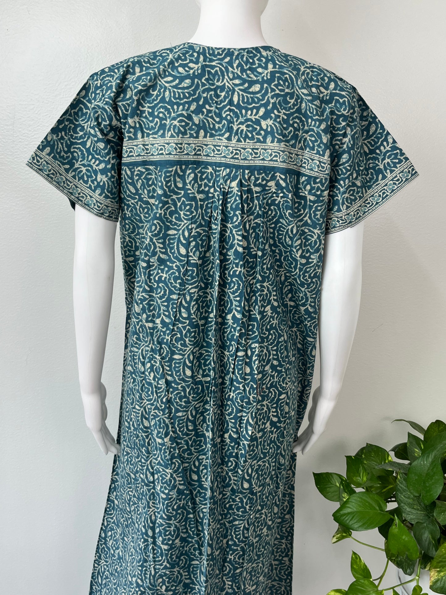 Teal Blue Pure Cotton Nightgown for Women