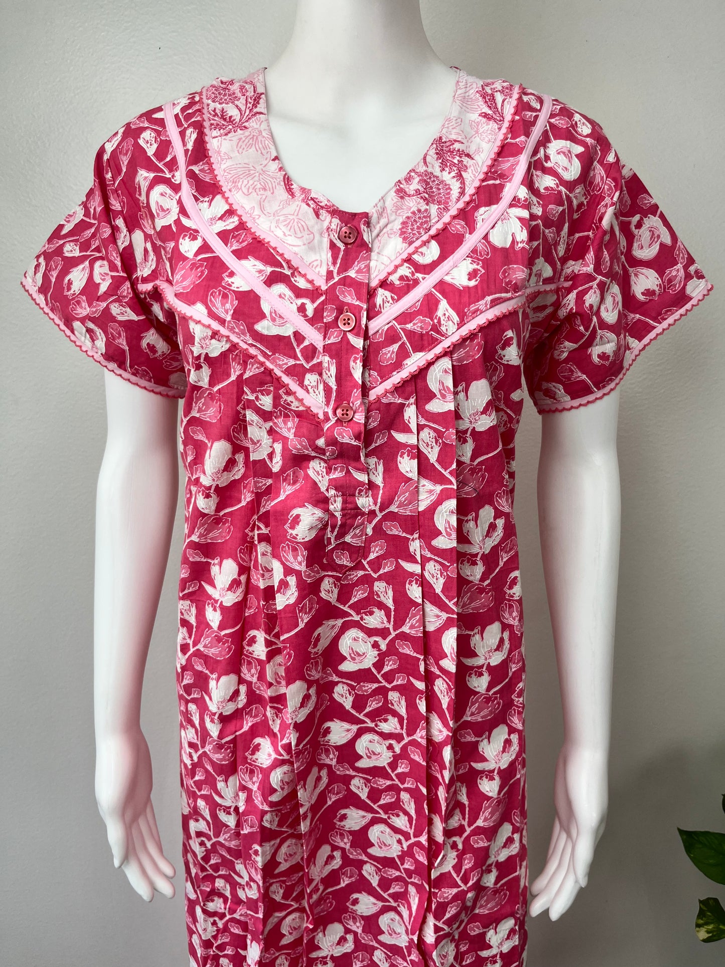 Pink Floral Printed 100% Cotton Nightgown