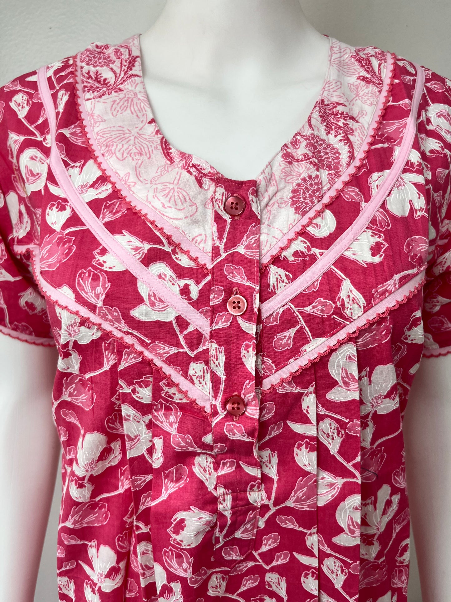 Pink Floral Printed 100% Cotton Nightgown