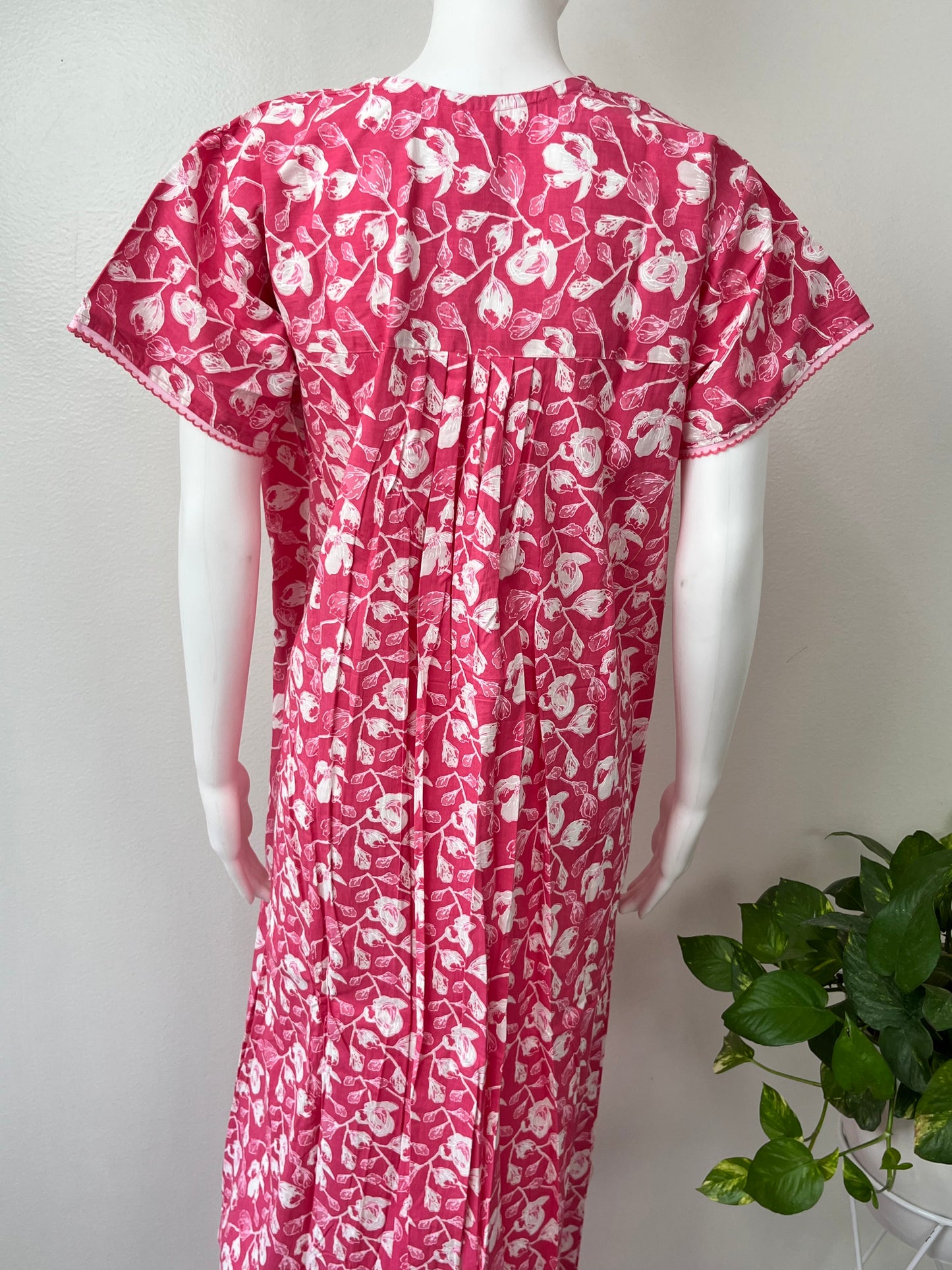 Pink Floral Printed 100% Cotton Nightgown
