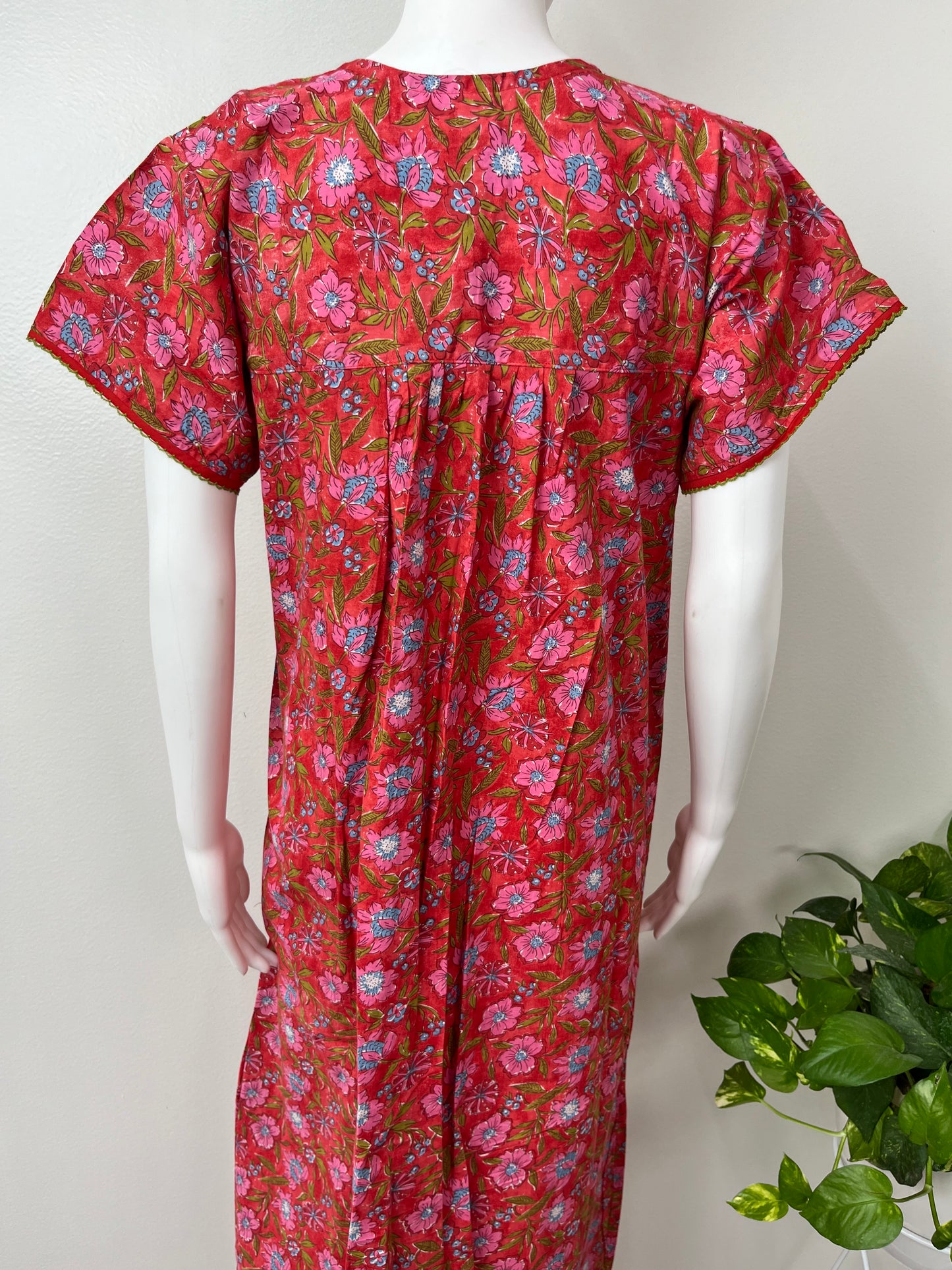Maroon Pleated 100% Cotton Nightgown