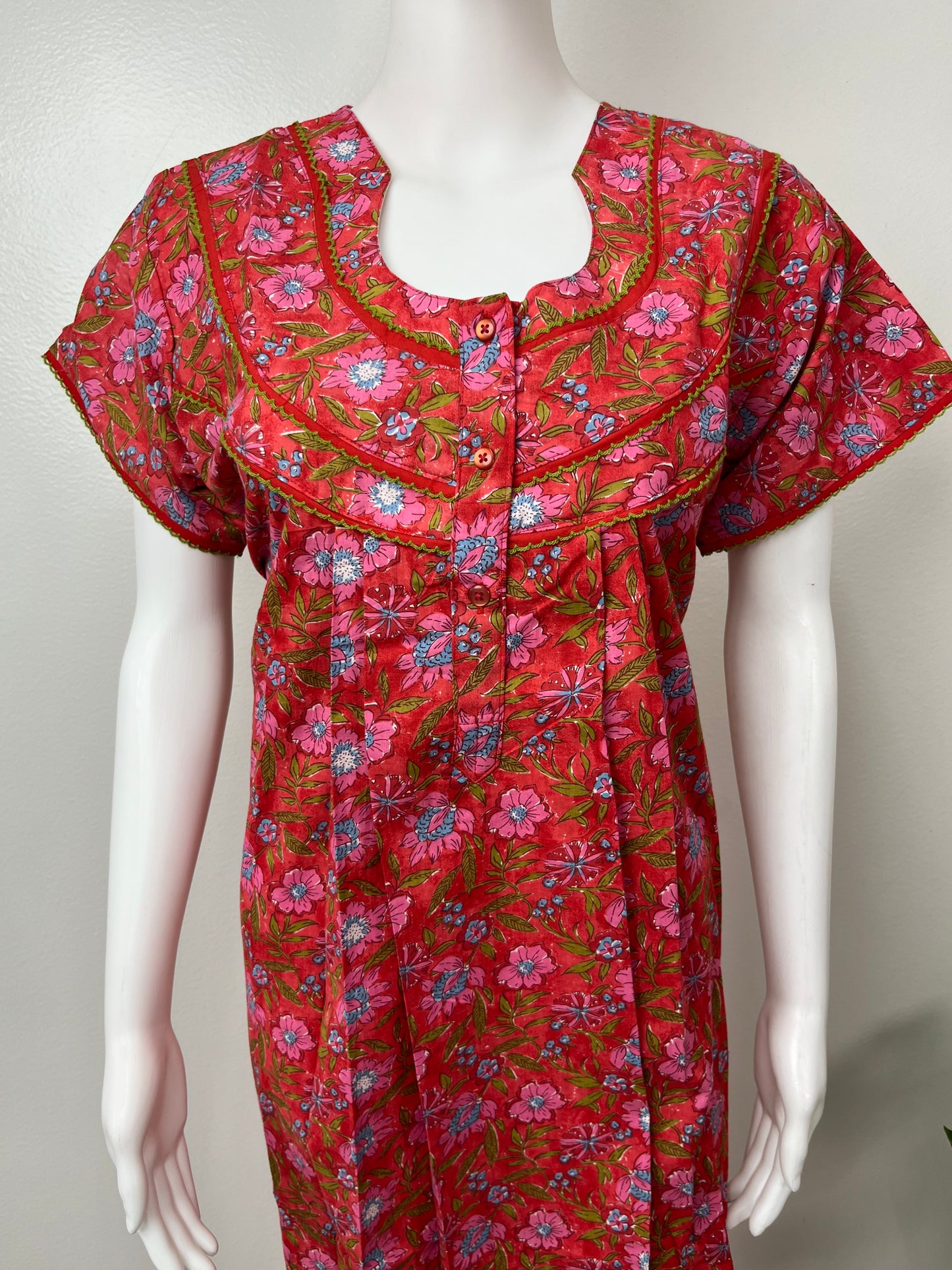 Maroon Pleated 100% Cotton Nightgown