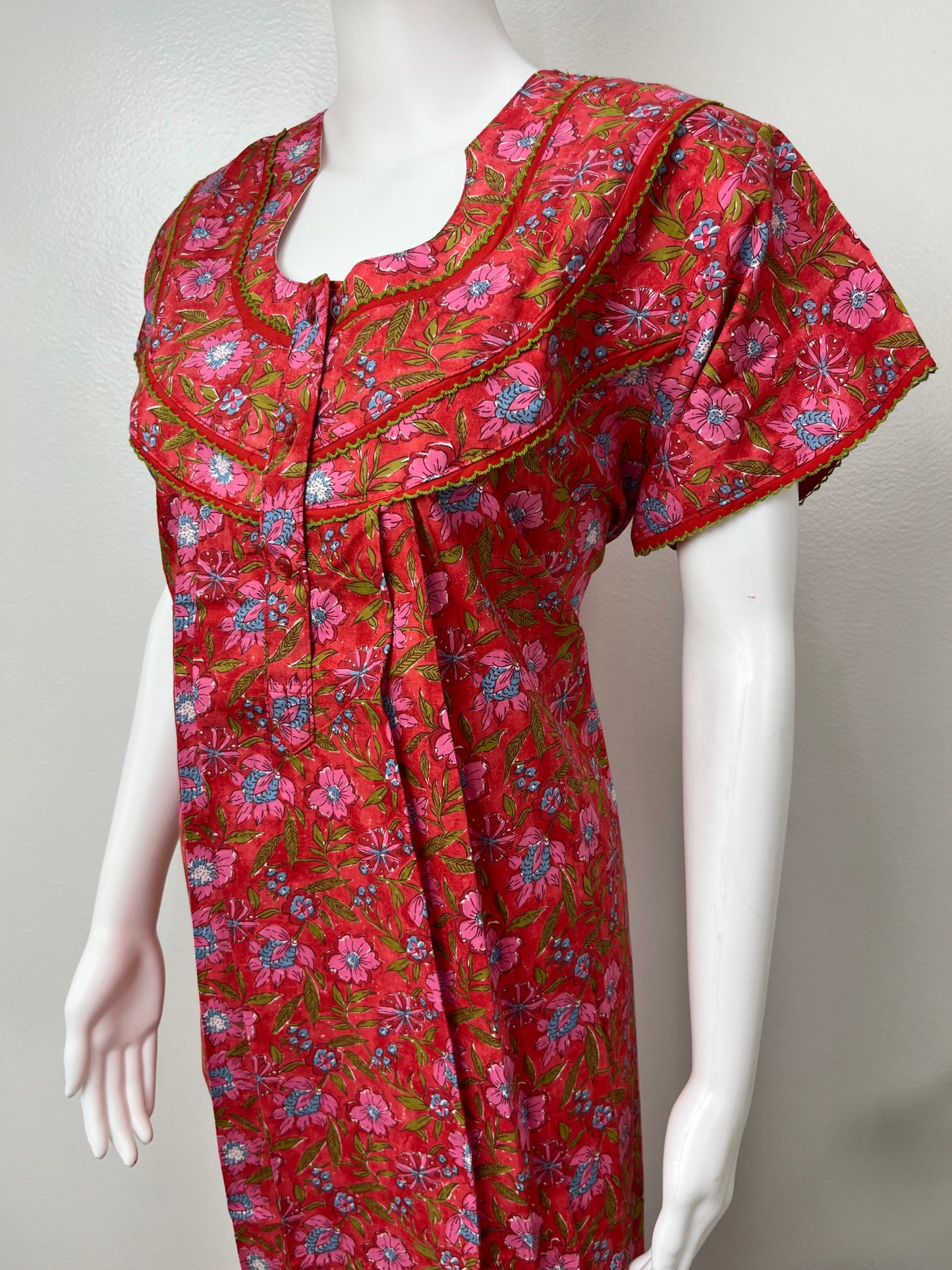 Maroon Pleated 100% Cotton Nightgown