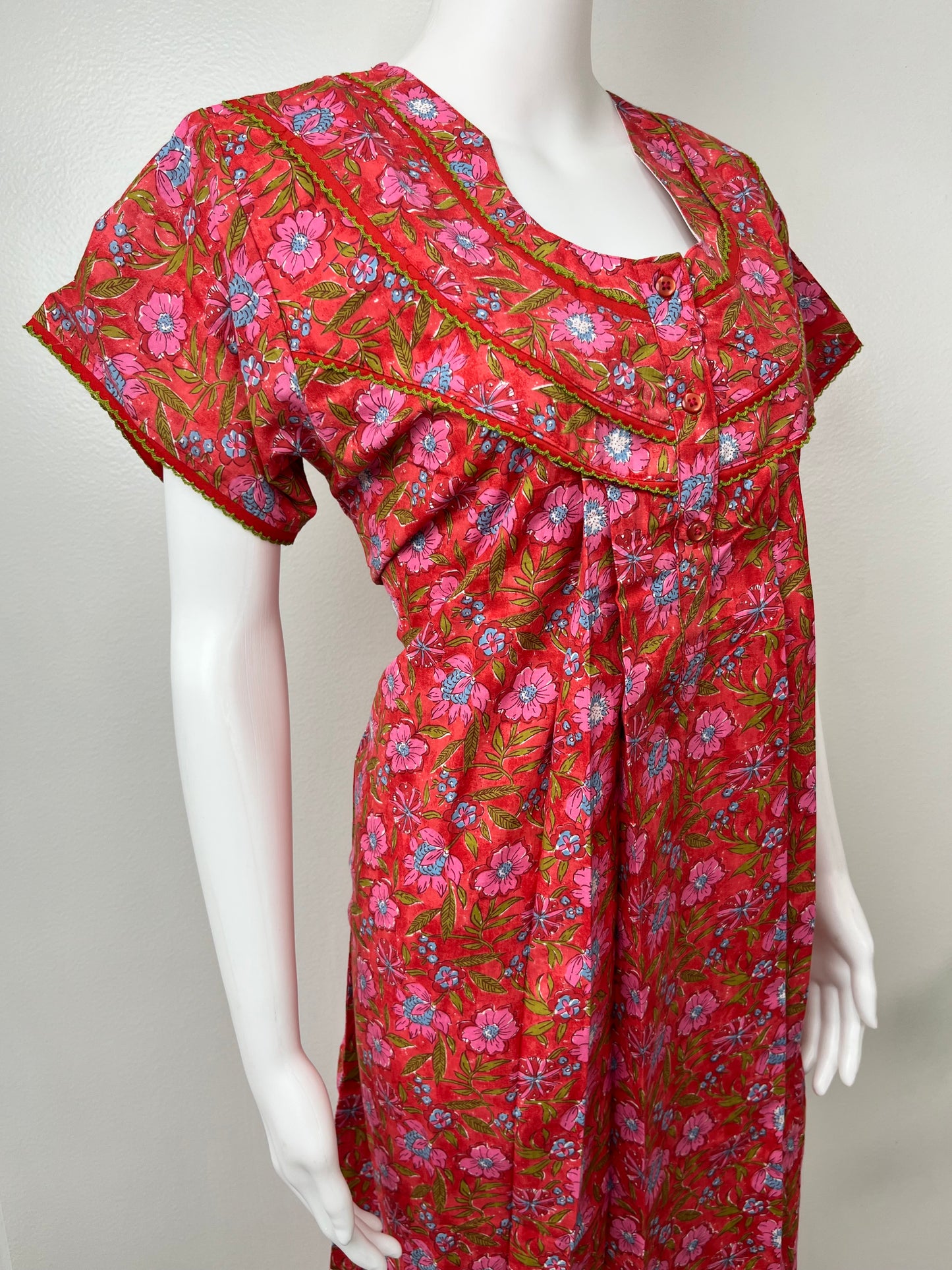 Maroon Pleated 100% Cotton Nightgown