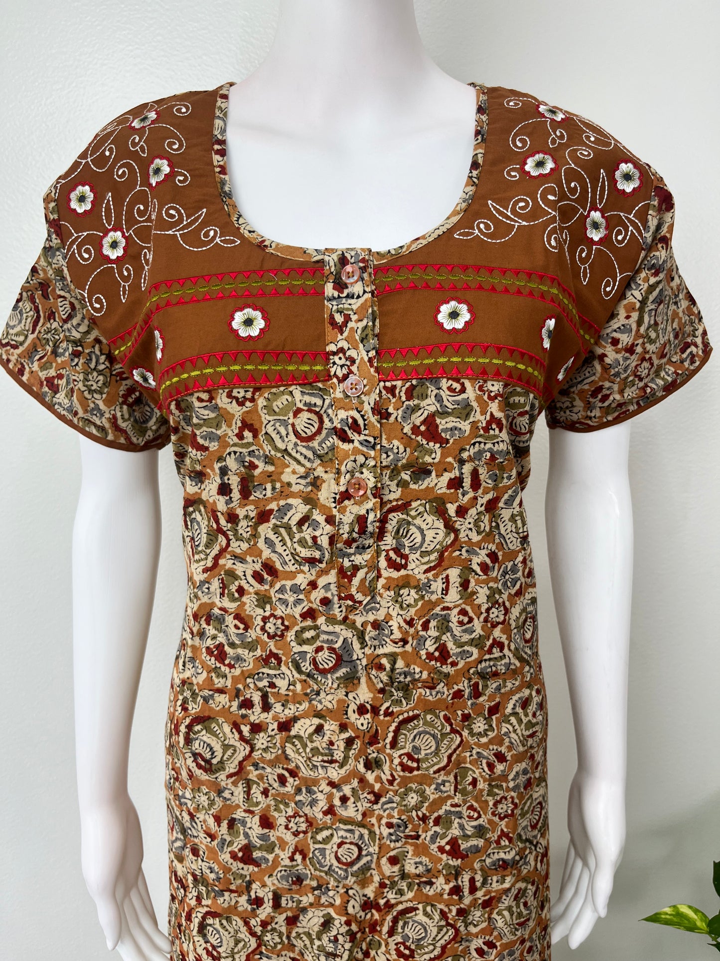 Mustard Pure Kalamkari Cotton Nightgown Soft & Comfortable