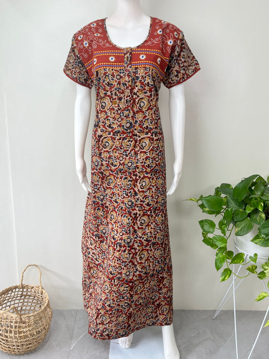 Maroon 100% Cotton Embroidered Nighty