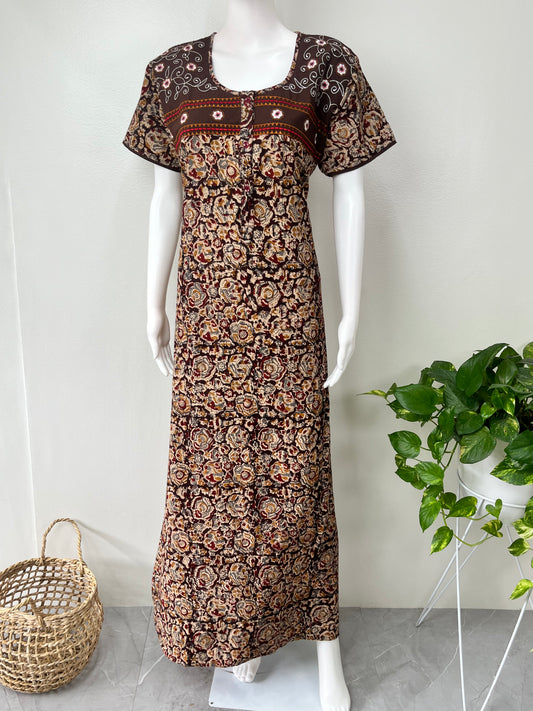 Coffee Kalamkari Pure Cotton Women's Nighty