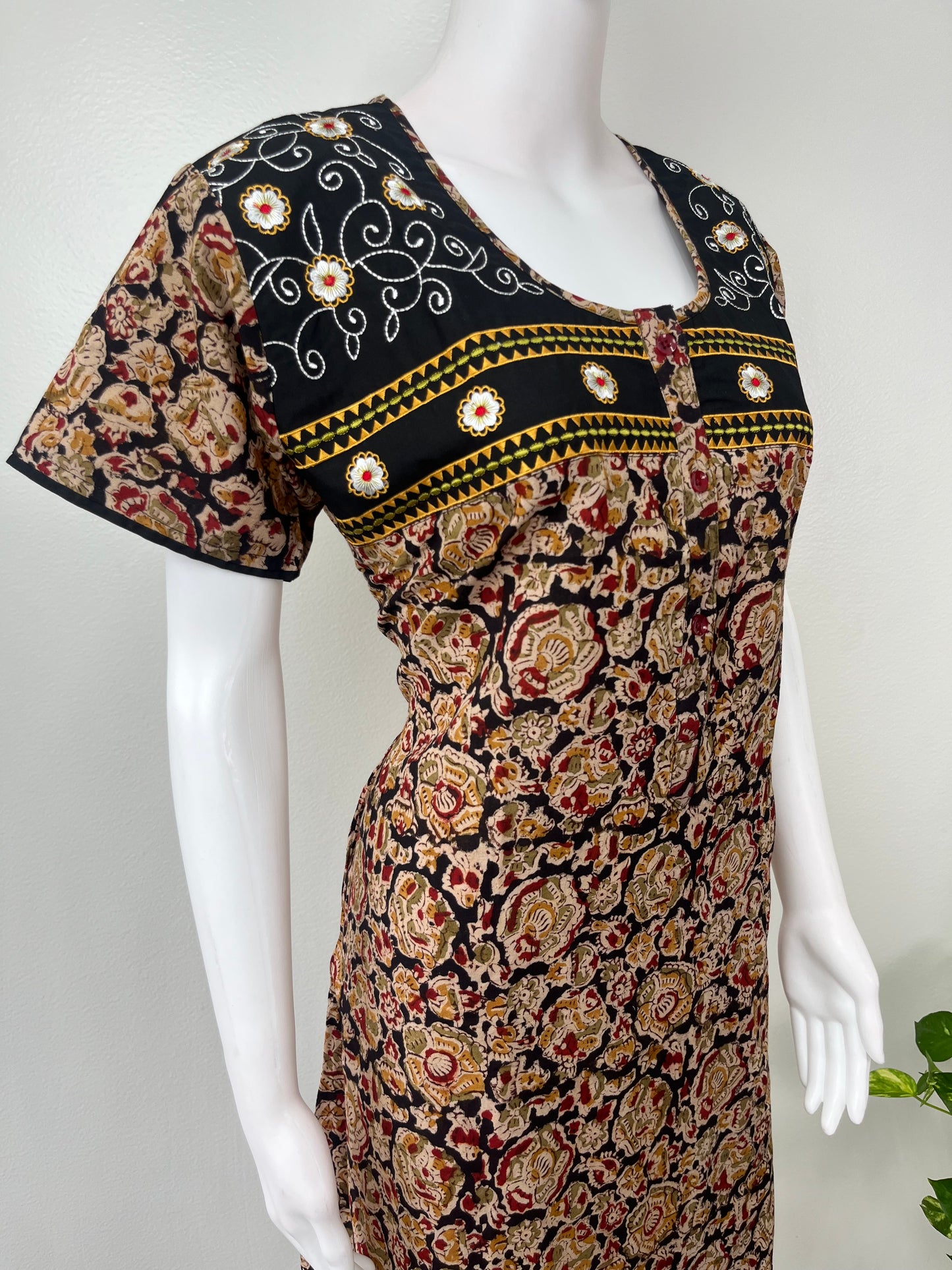 Black Pure Cotton Kalamkari Nighty for Women