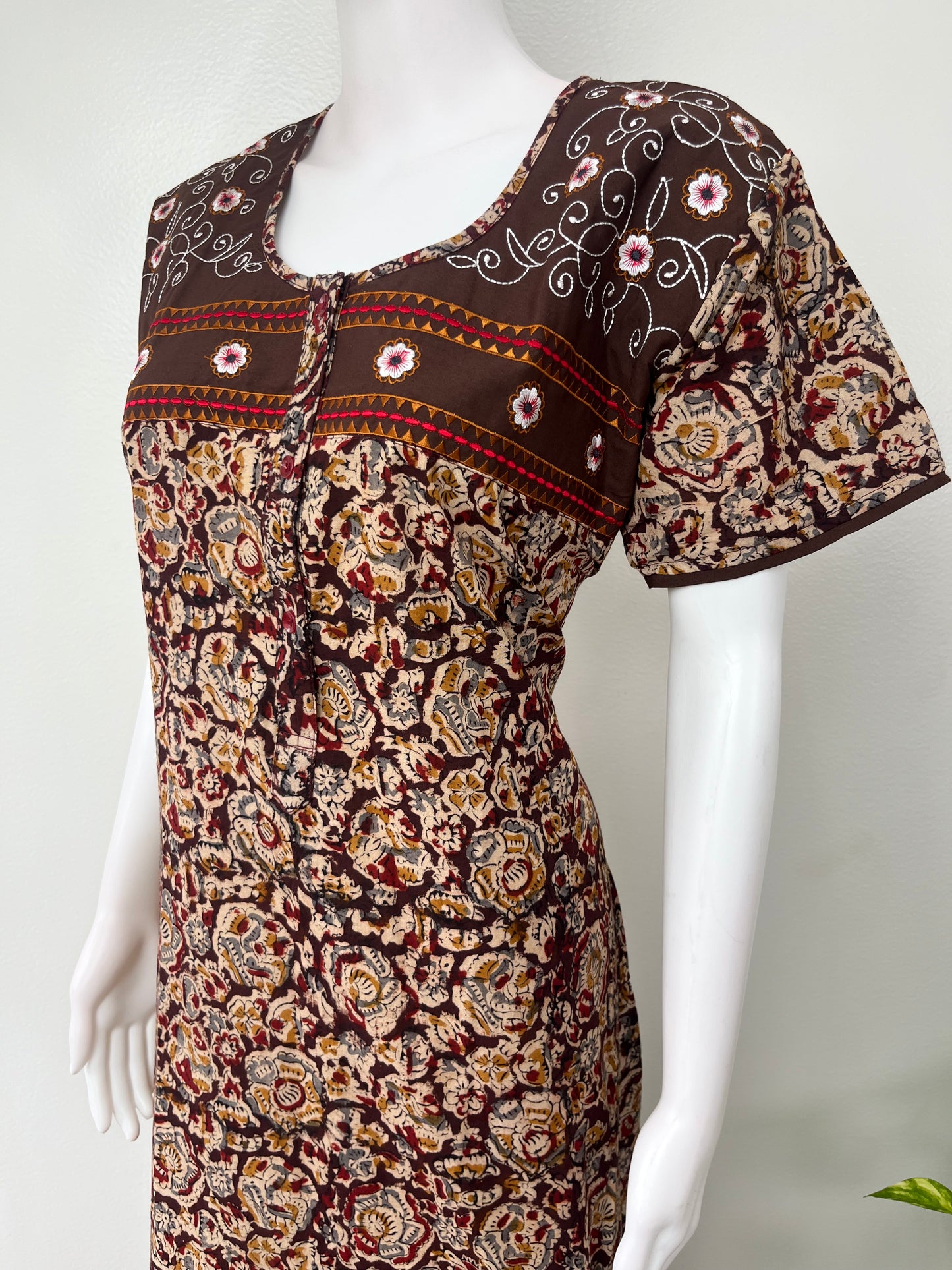 Coffee Kalamkari Pure Cotton Women's Nighty