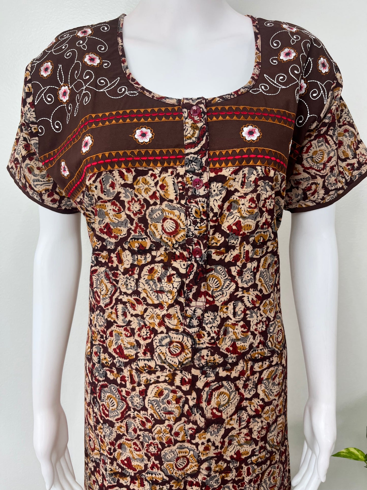 Coffee Kalamkari Pure Cotton Women's Nighty