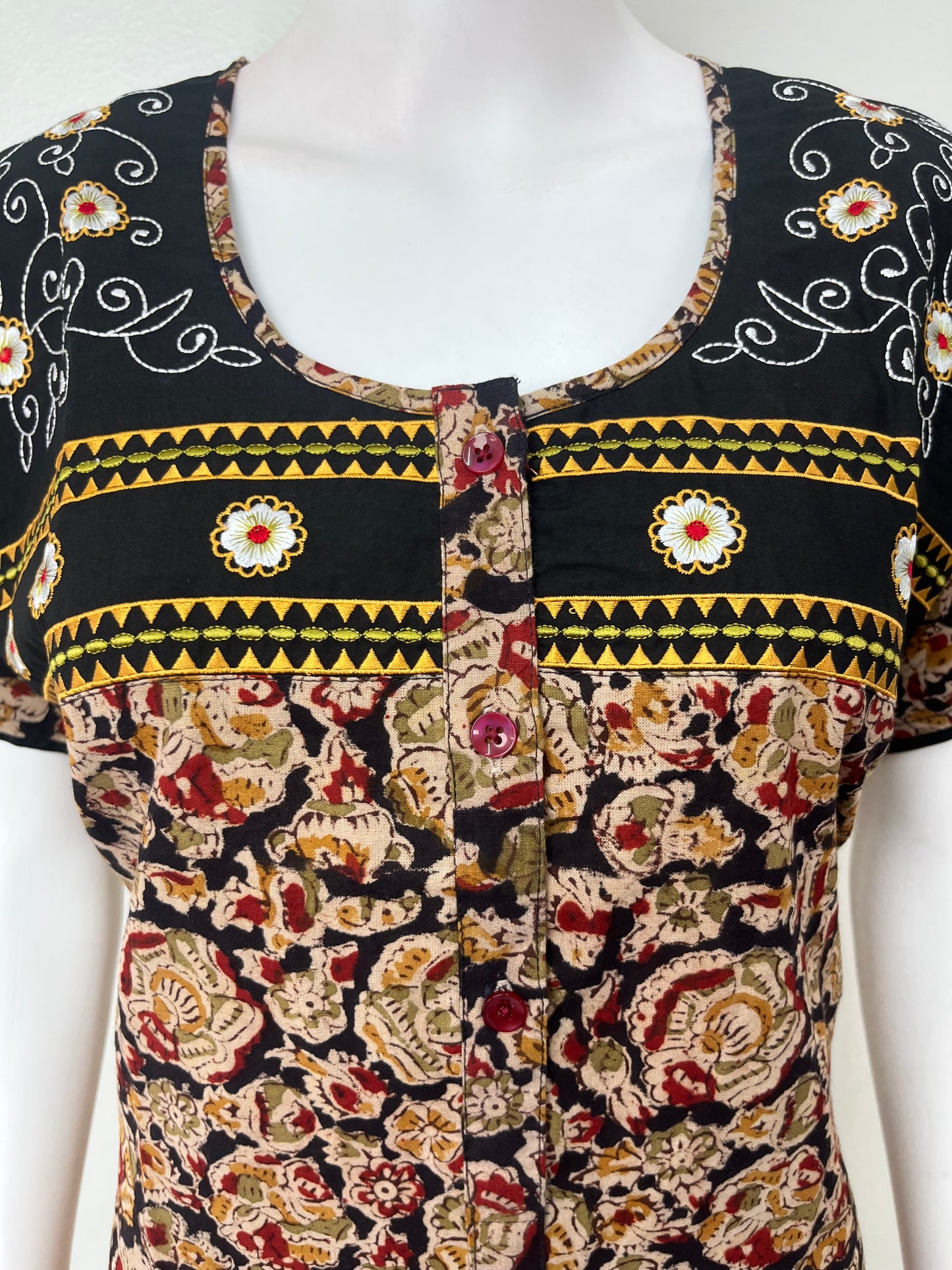 Black Pure Cotton Kalamkari Nighty for Women