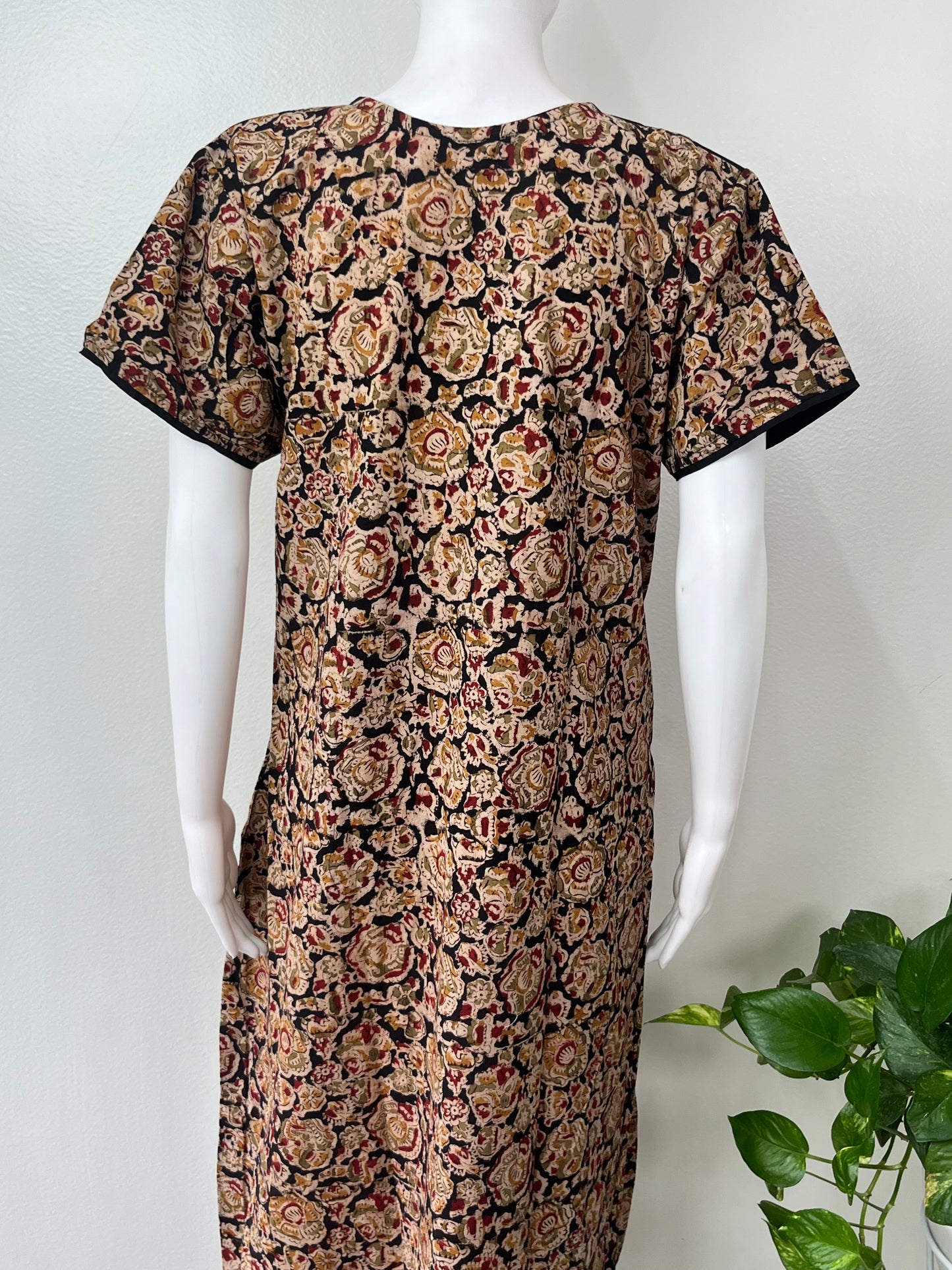 Black Pure Cotton Kalamkari Nighty for Women