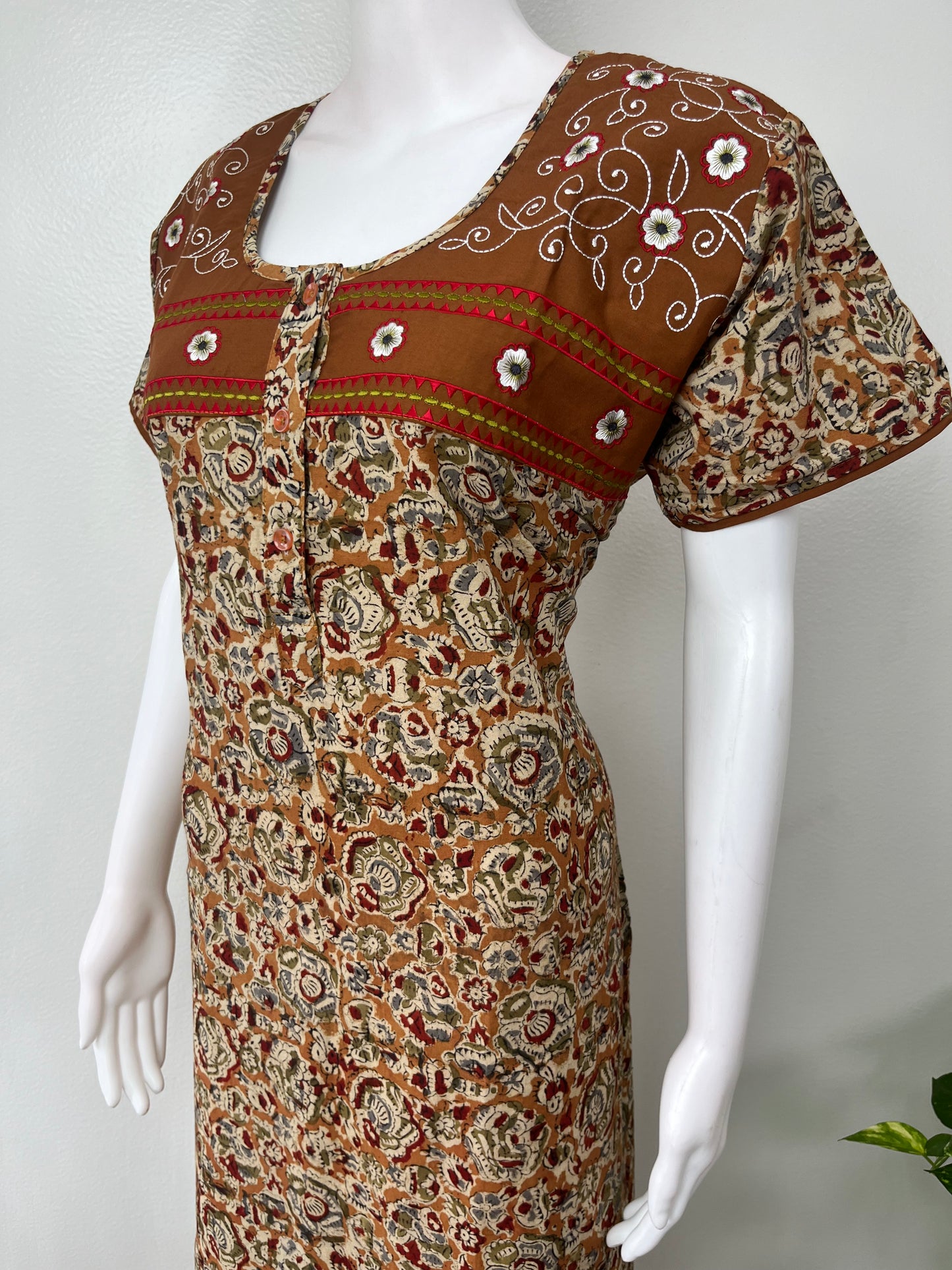 Mustard Pure Kalamkari Cotton Nightgown Soft & Comfortable