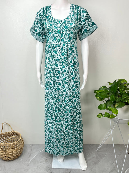 Sea Green Pure Cotton Nighty Elegant & Comfortable