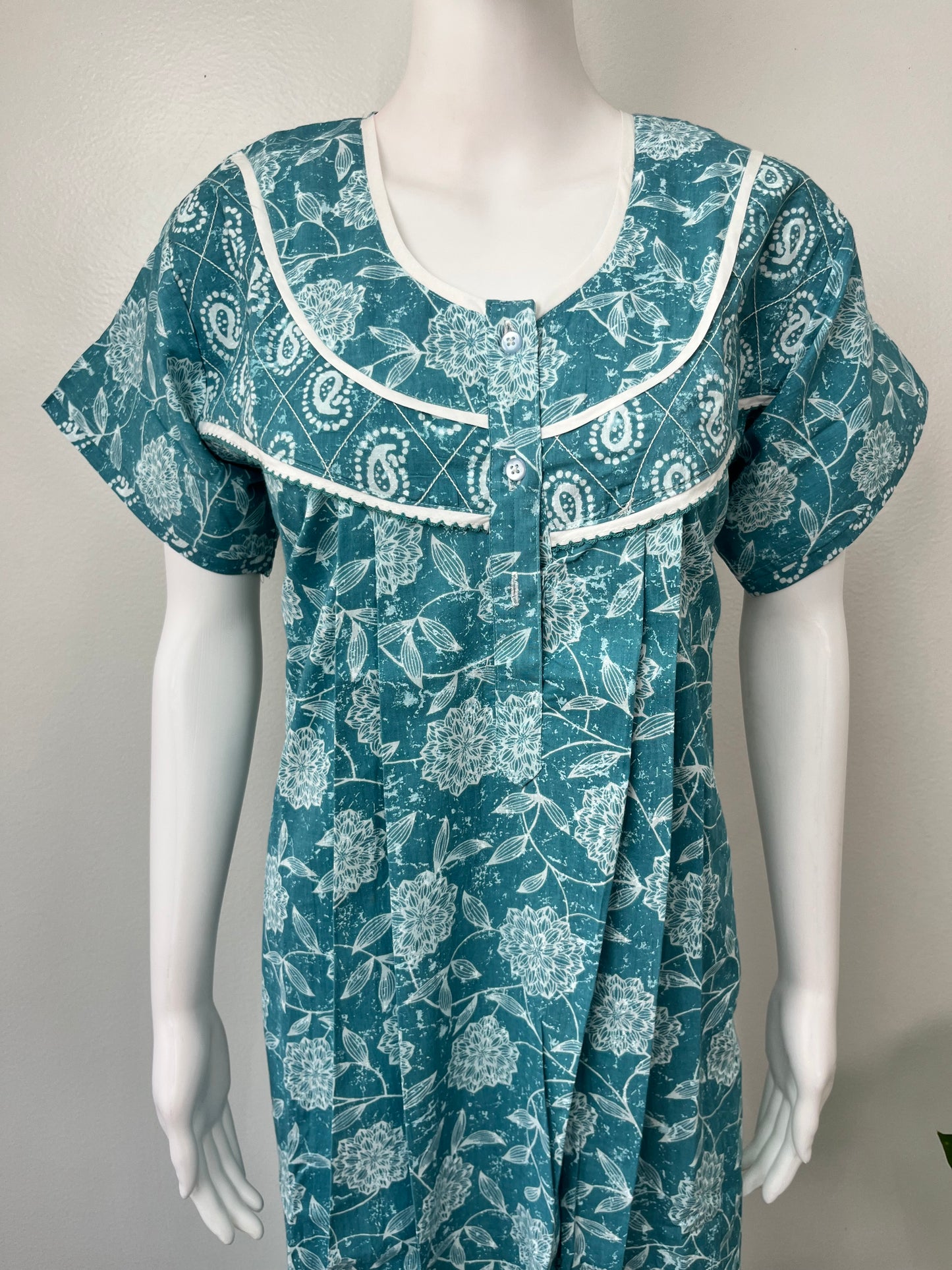 Blue Printed 100% Cotton Nightgown