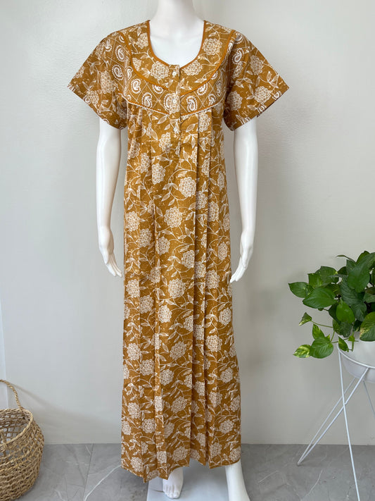 Golden Pure Cotton Nightgown Soft & Comfortable