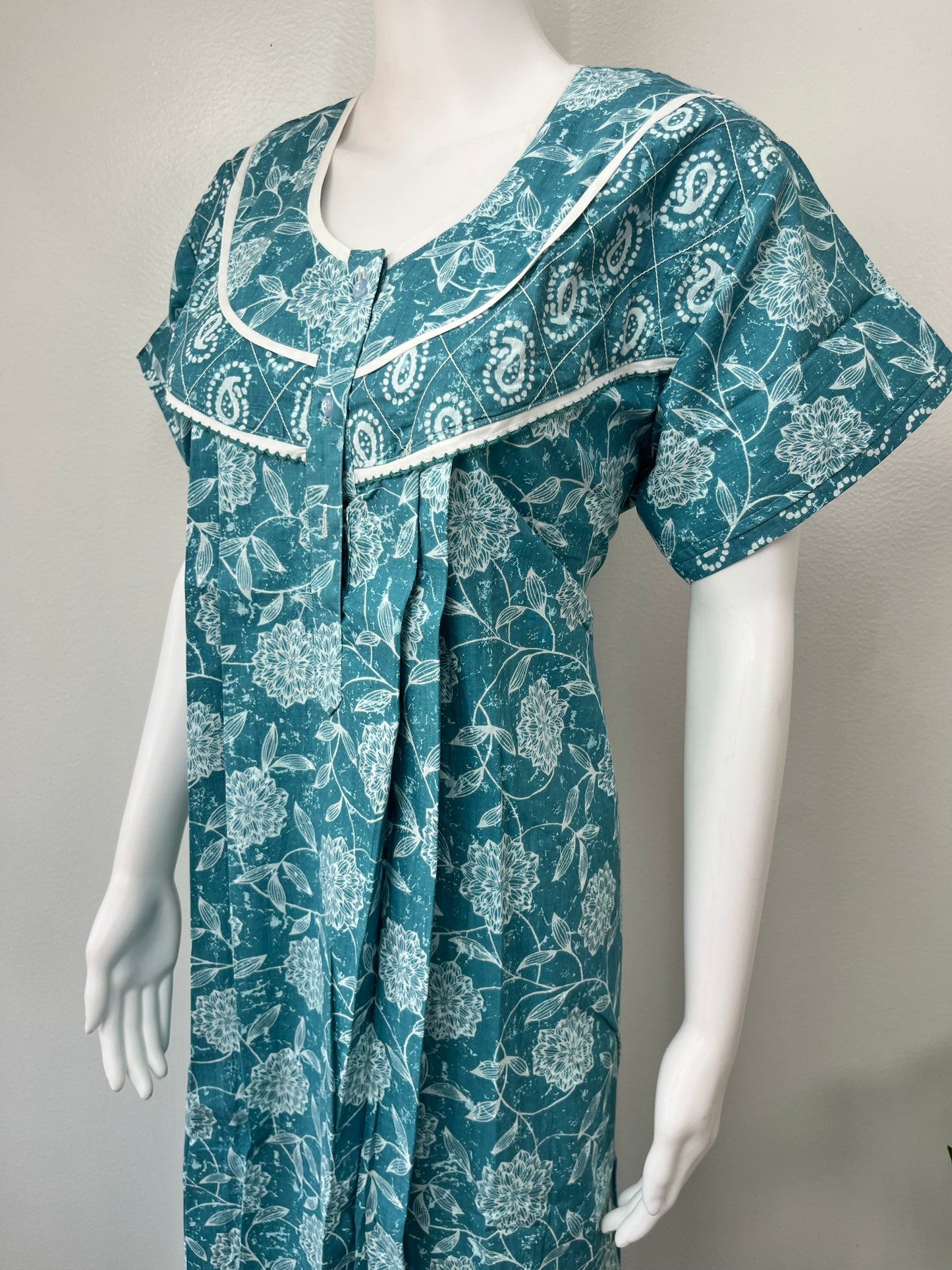 Blue Printed 100% Cotton Nightgown