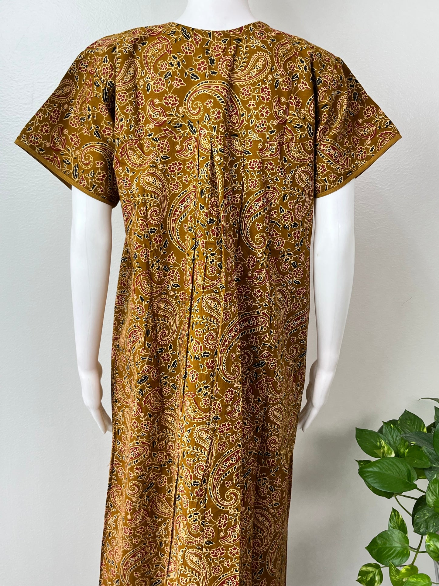 Mustard Pleated Cotton Women's Nightgown