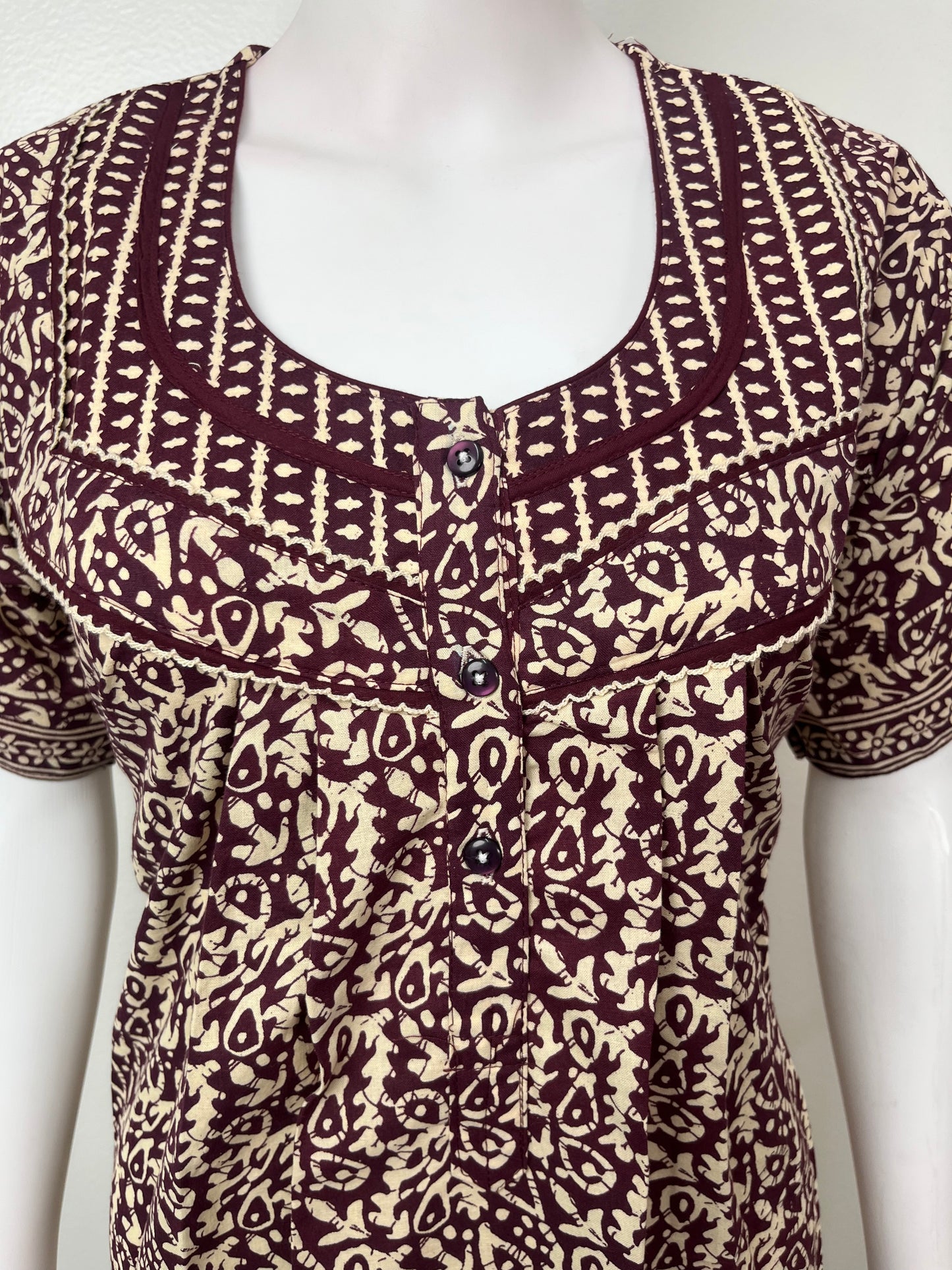 Brown Pleated Cotton Nighty for Women