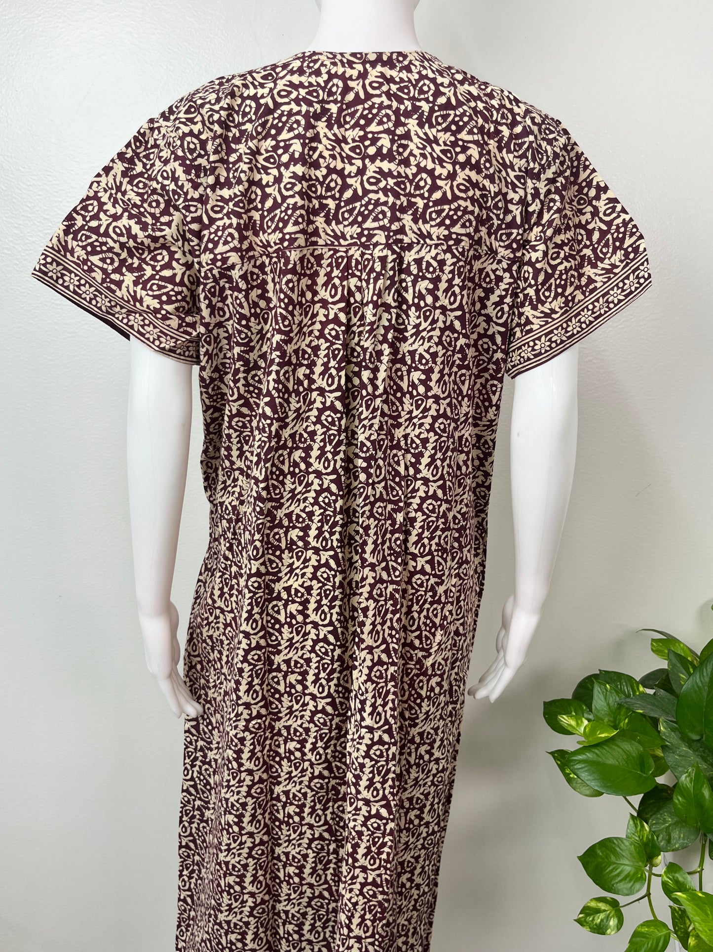 Brown Pleated Cotton Nighty for Women