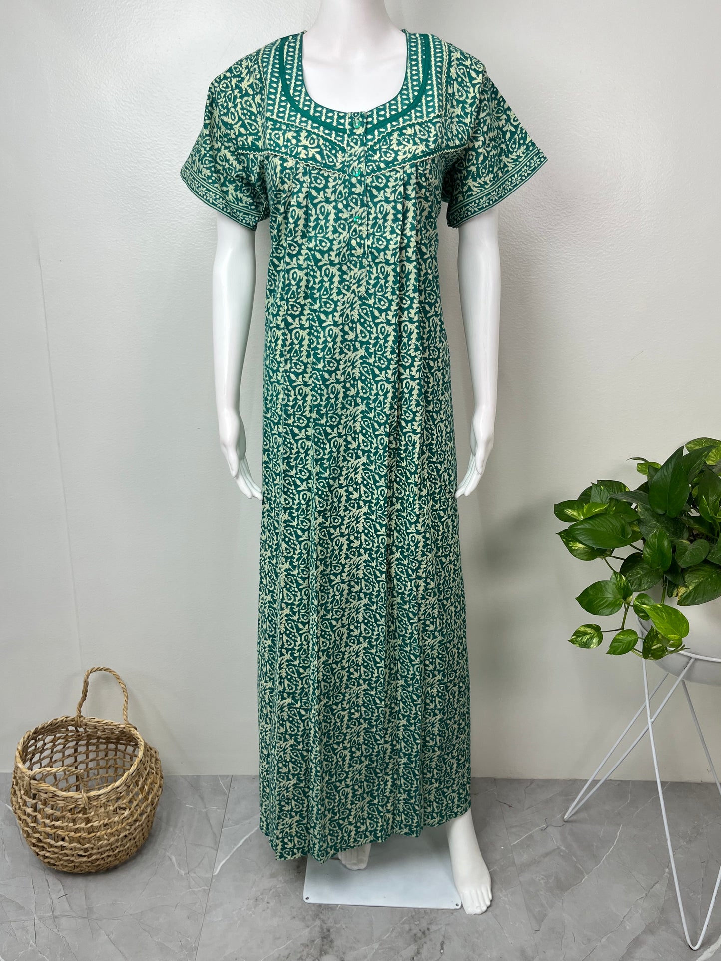 Sea Green Pure Cotton Nighty Elegant & Comfortable