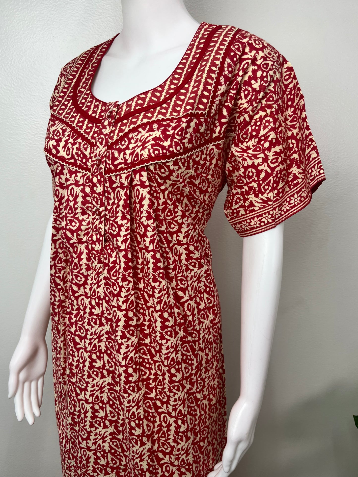 Red Pure Cotton Nightgown Soft & Comfortable