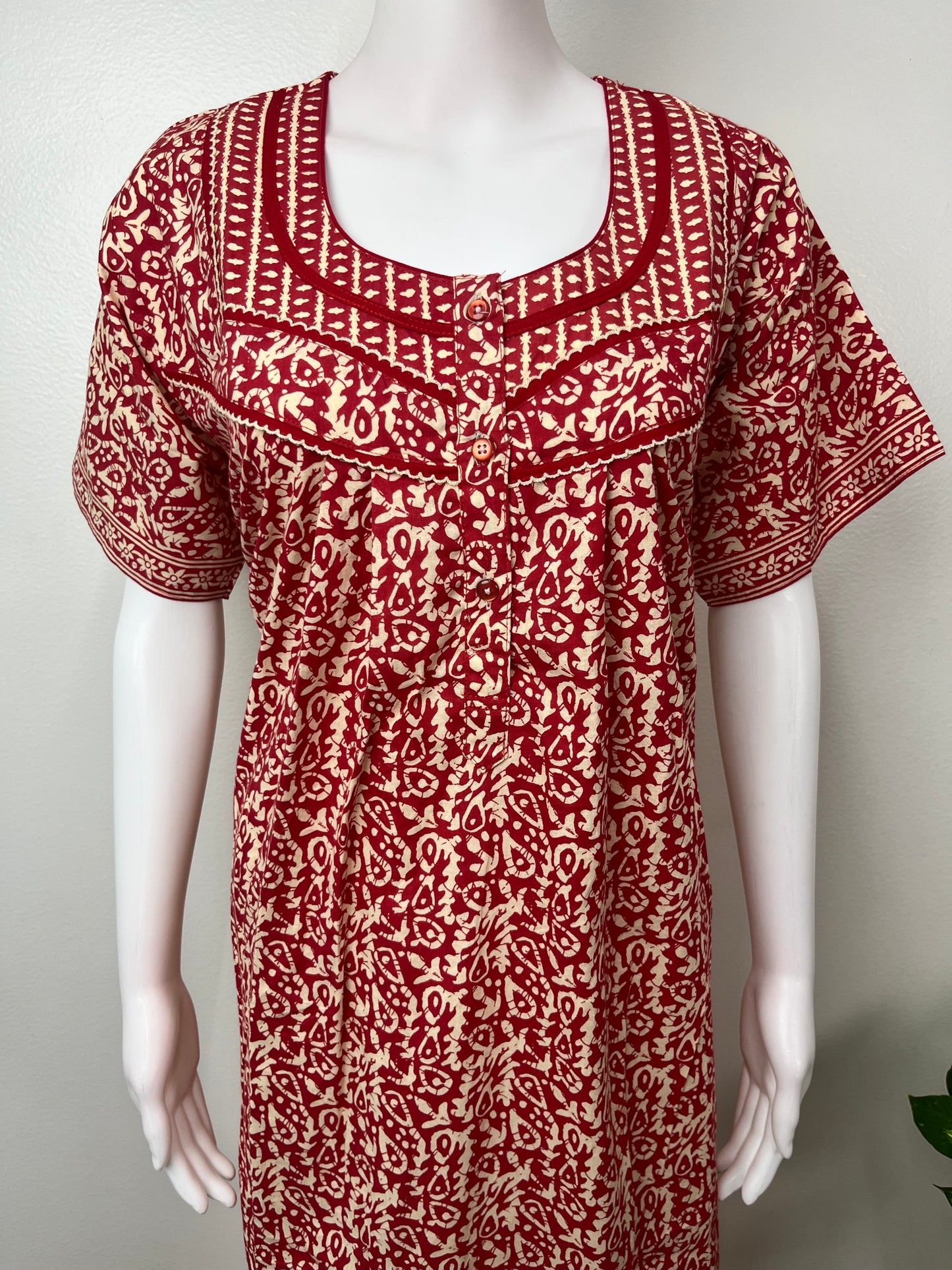 Red Pure Cotton Nightgown Soft & Comfortable