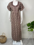 Brown Pleated Cotton Nighty for Women