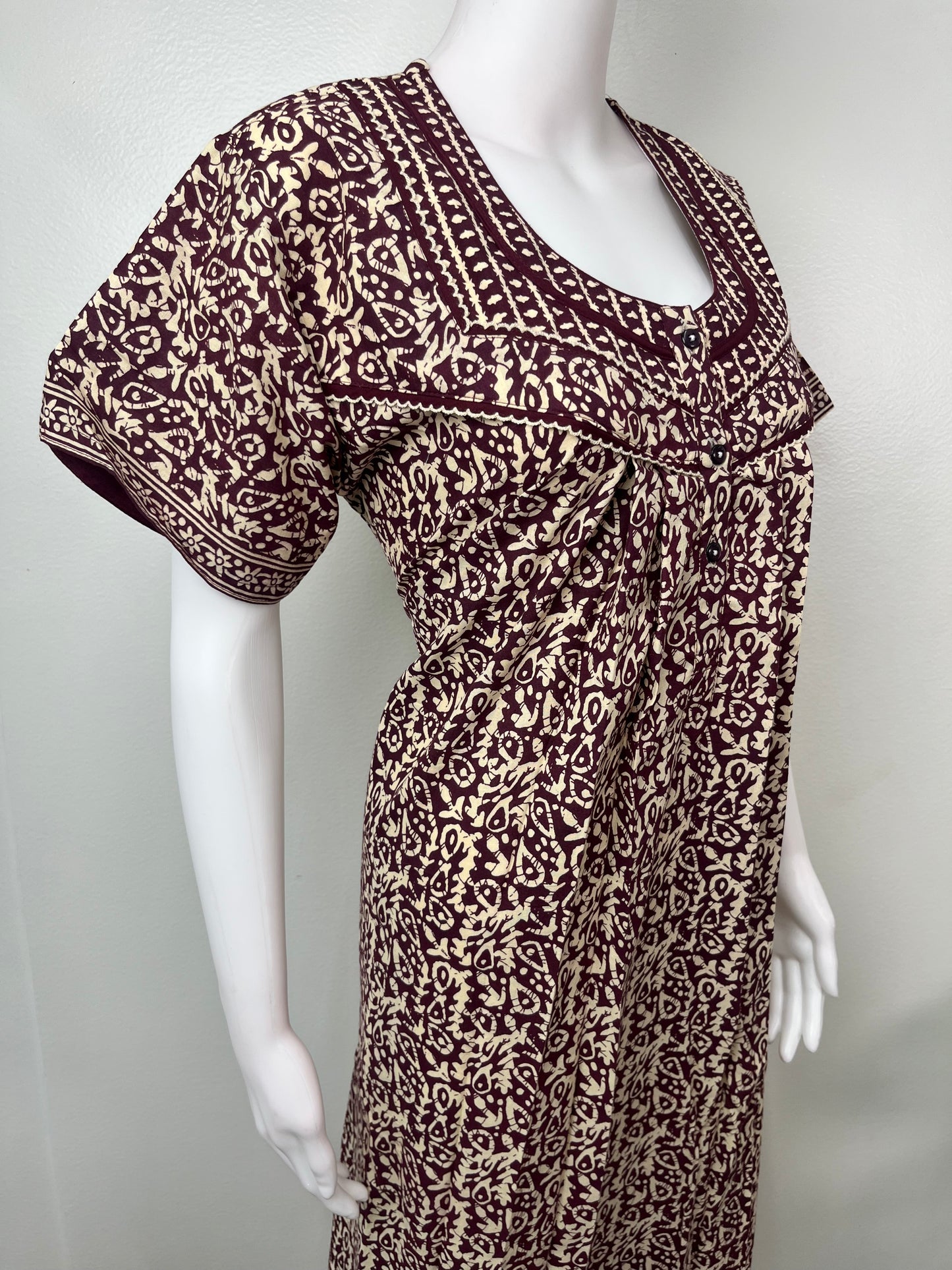 Brown Pleated Cotton Nighty for Women