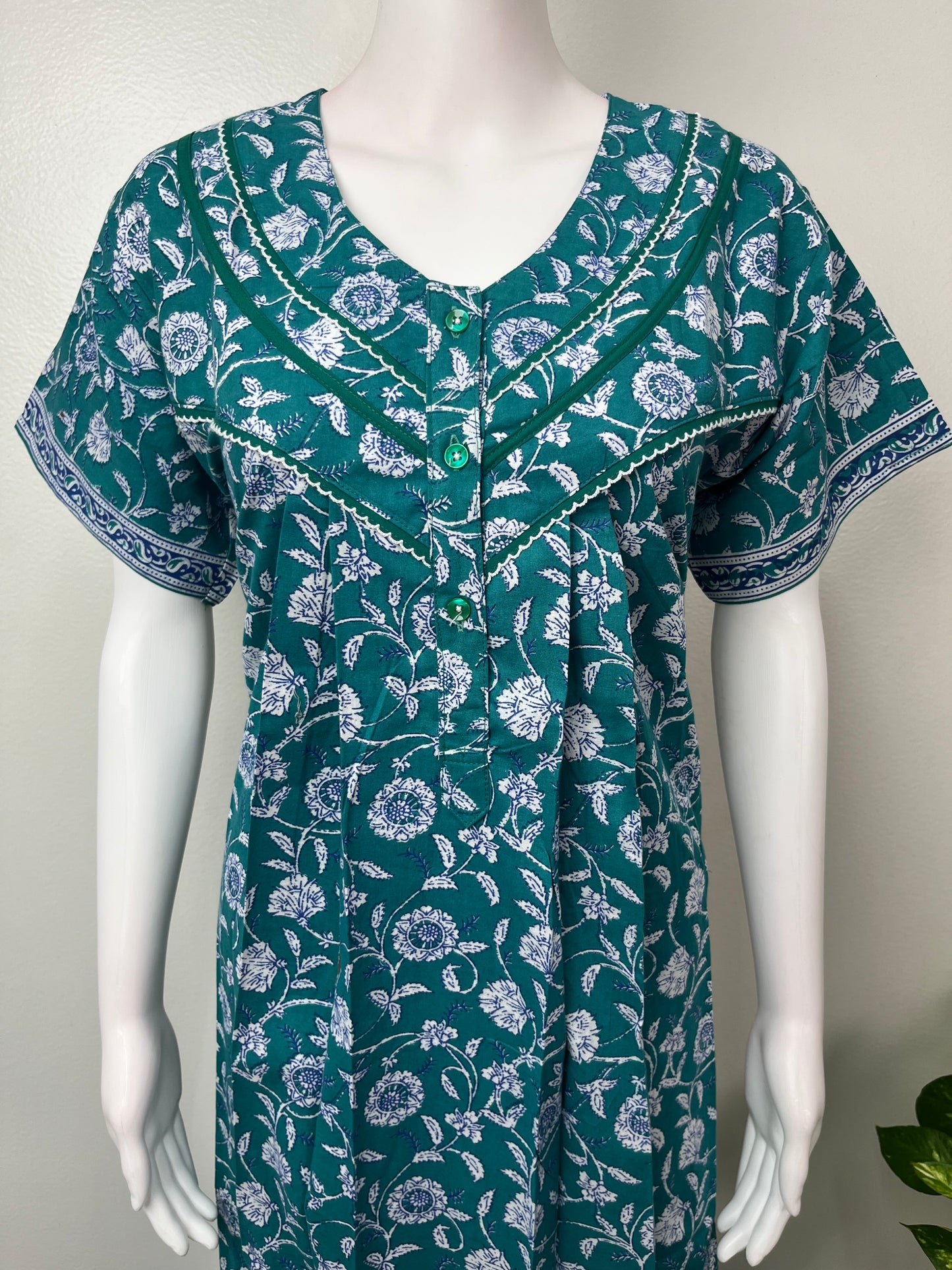 Teal Blue 100% Cotton Nightgown for Women
