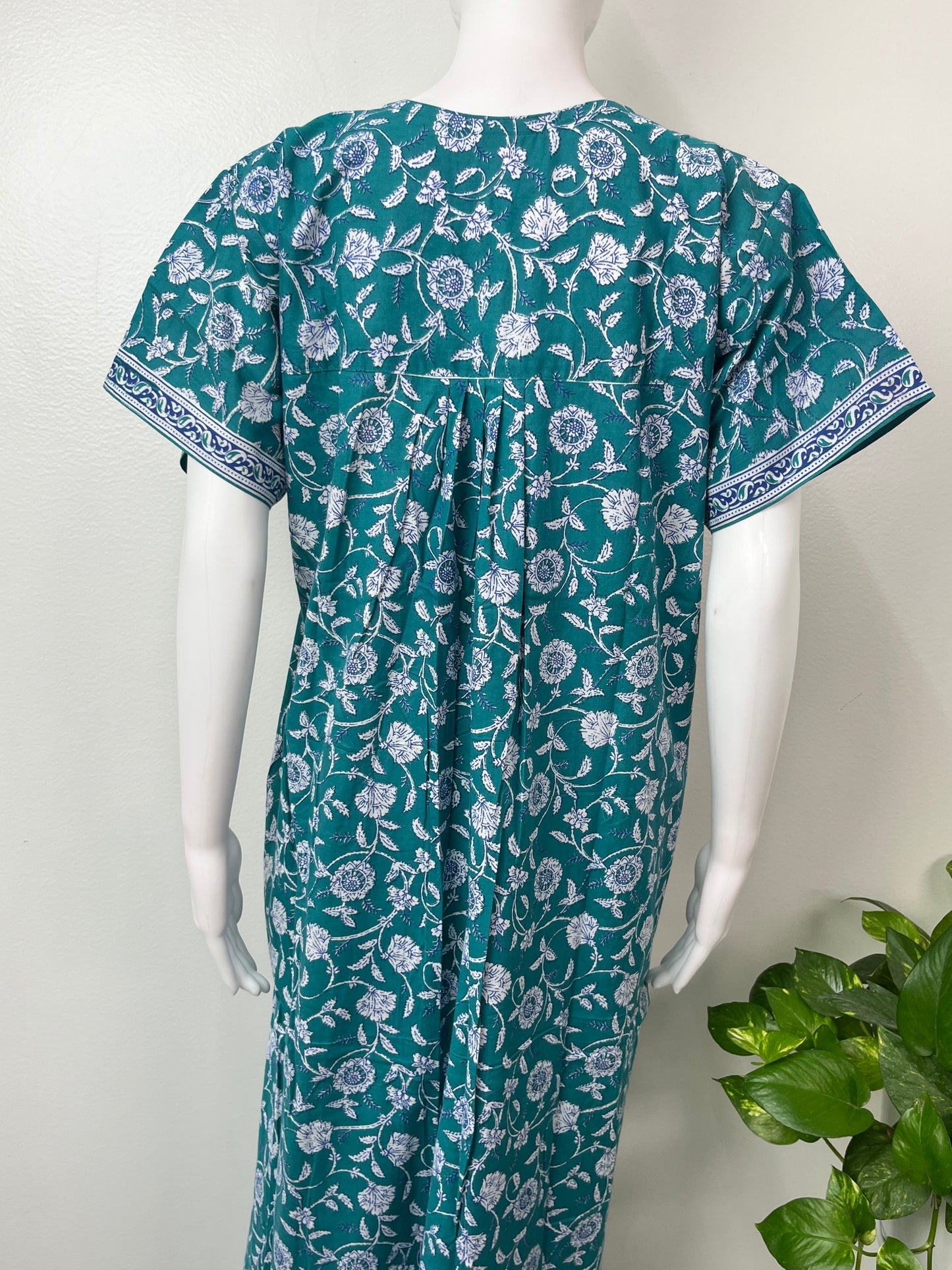 Teal Blue 100% Cotton Nightgown for Women
