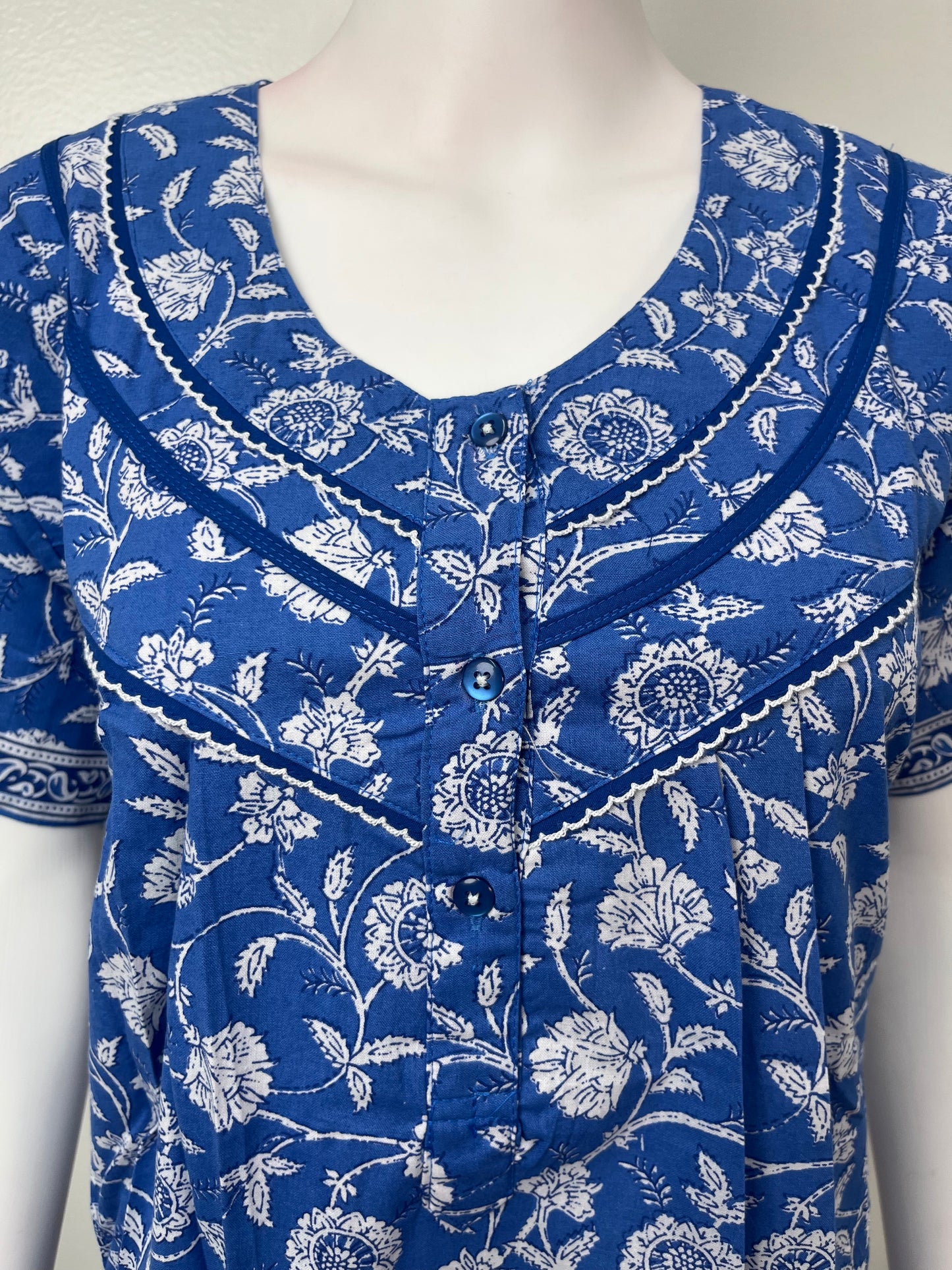 Royal Blue Pleated Cotton Nightgown