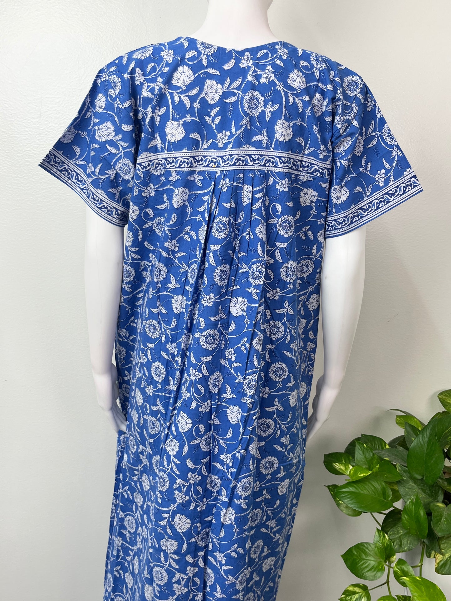 Royal Blue Pleated Cotton Nightgown