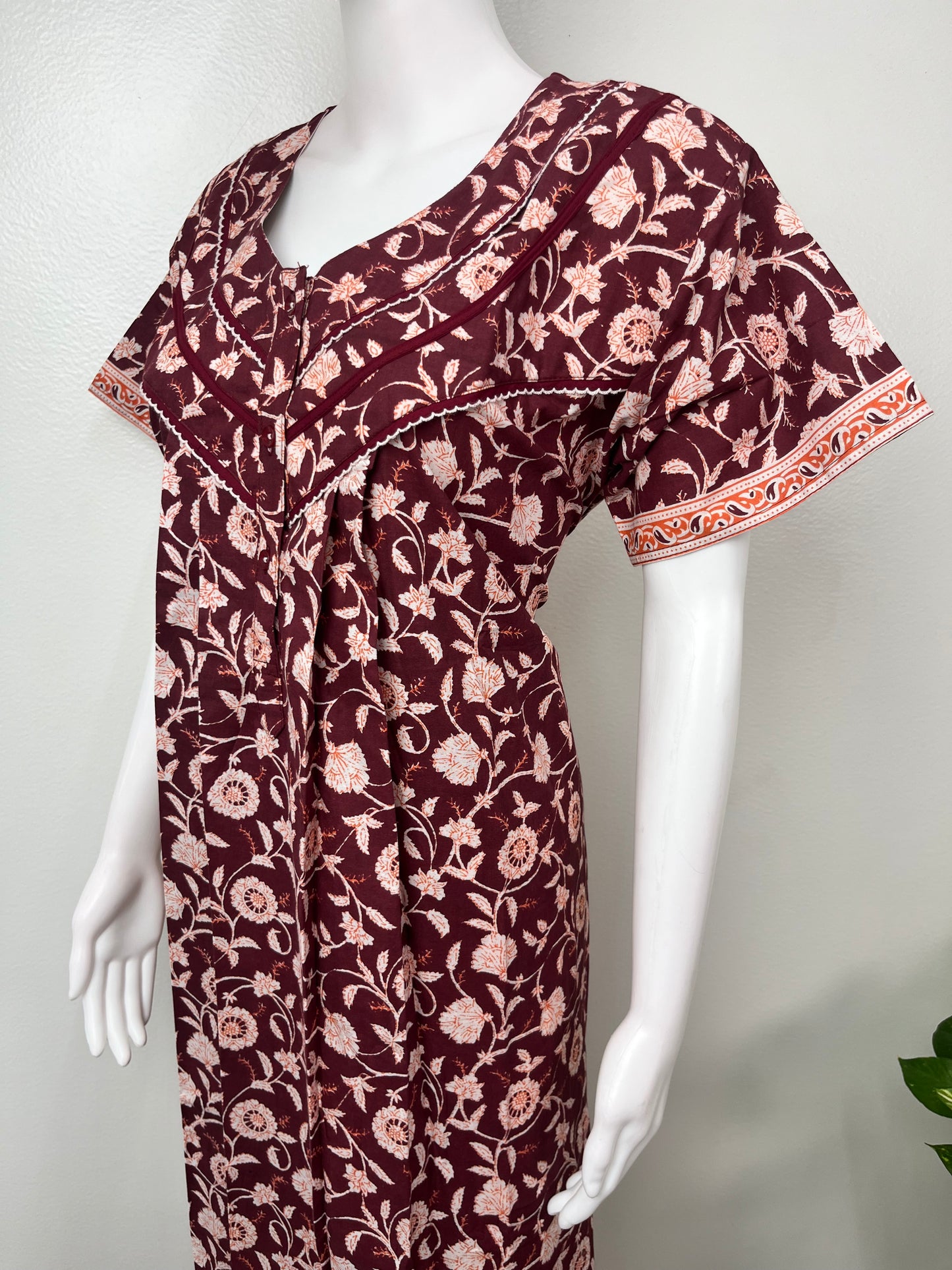Maroon Printed Pure Cotton Nightgown