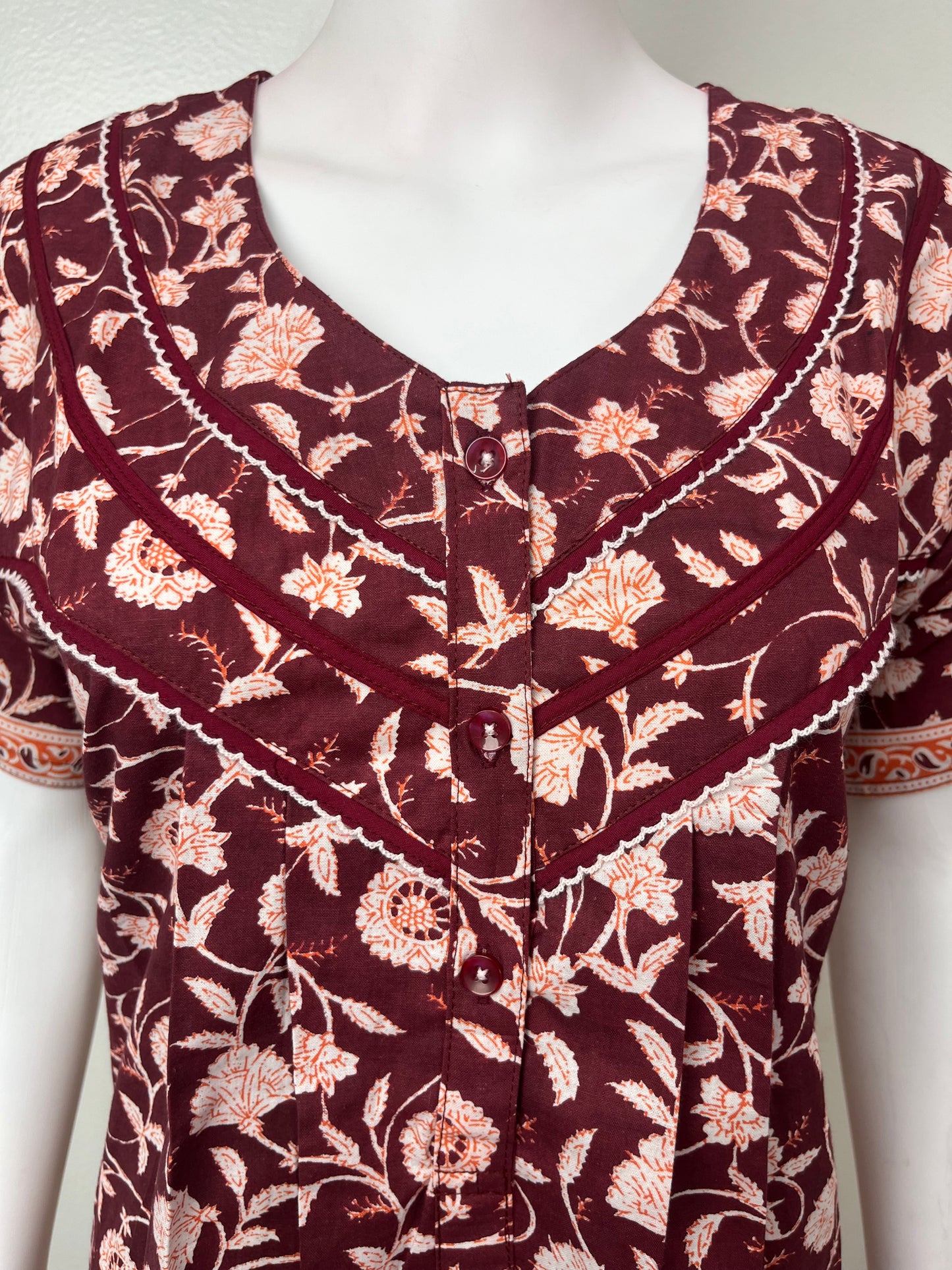 Maroon Printed Pure Cotton Nightgown