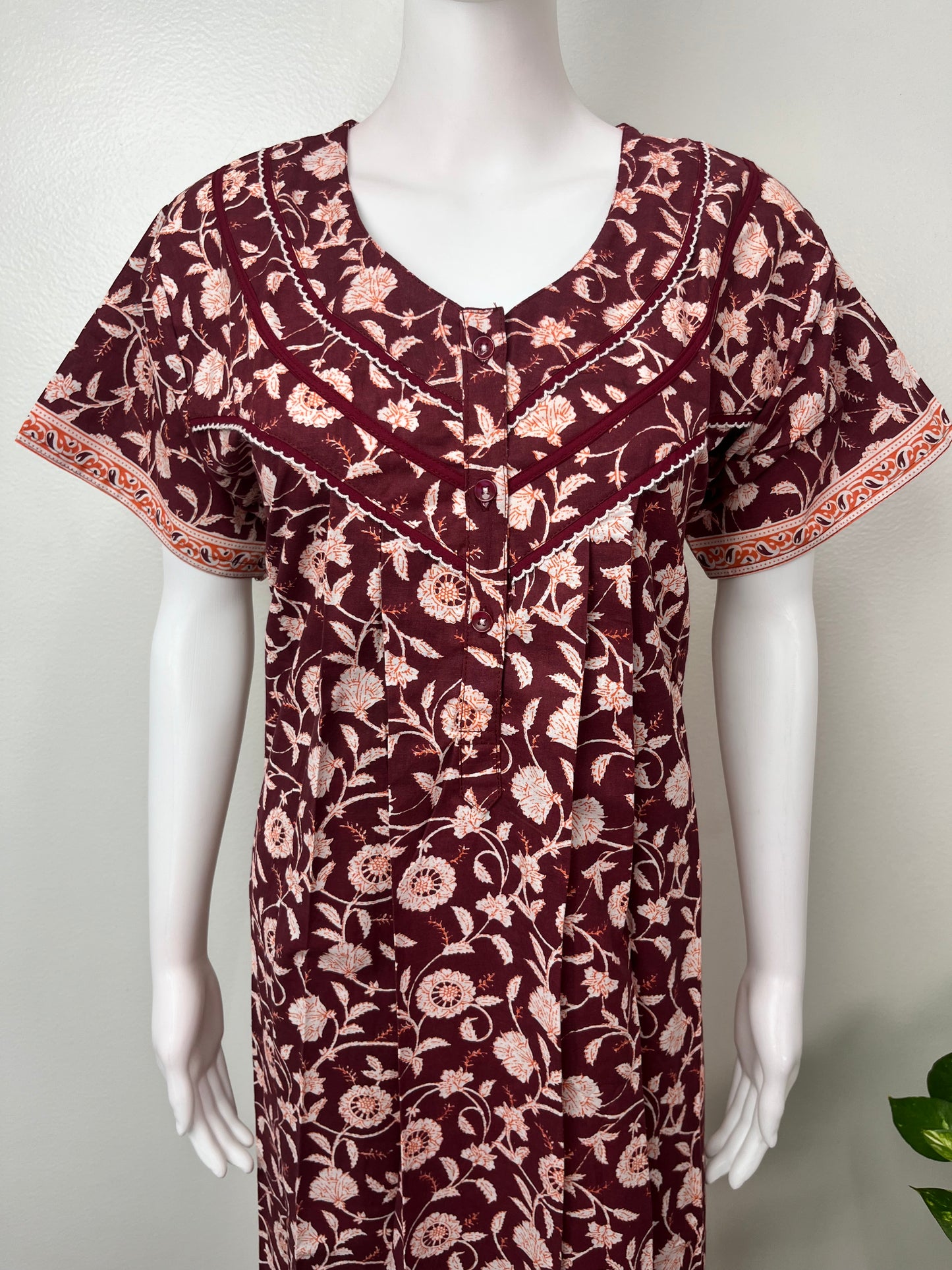 Maroon Printed Pure Cotton Nightgown
