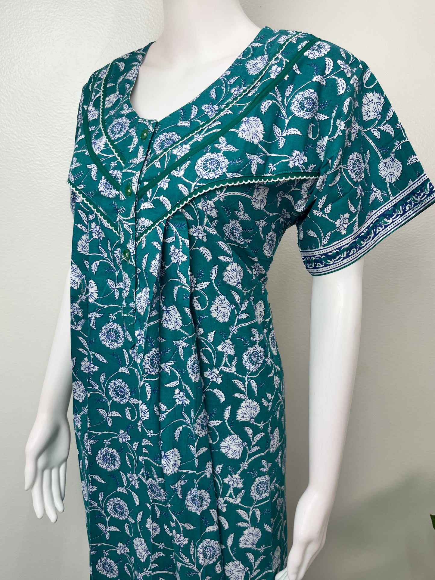 Teal Blue 100% Cotton Nightgown for Women