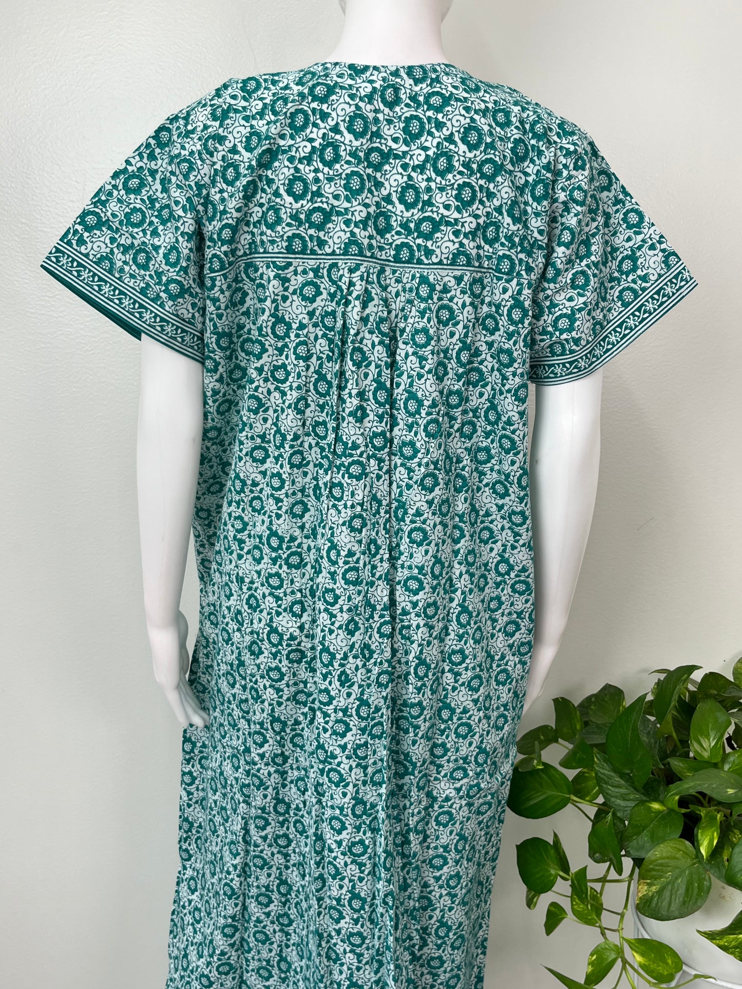 Sea Green Printed 100% Cotton Nighty for Women