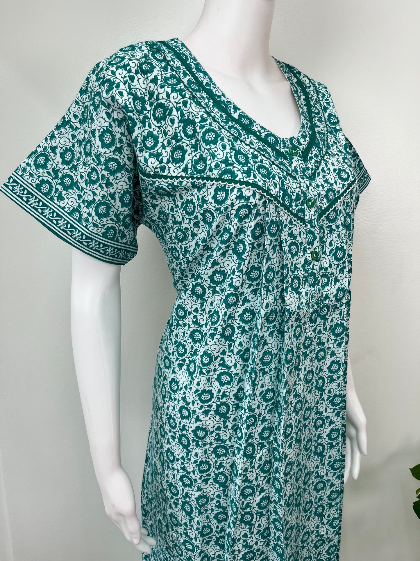 Sea Green Printed 100% Cotton Nighty for Women