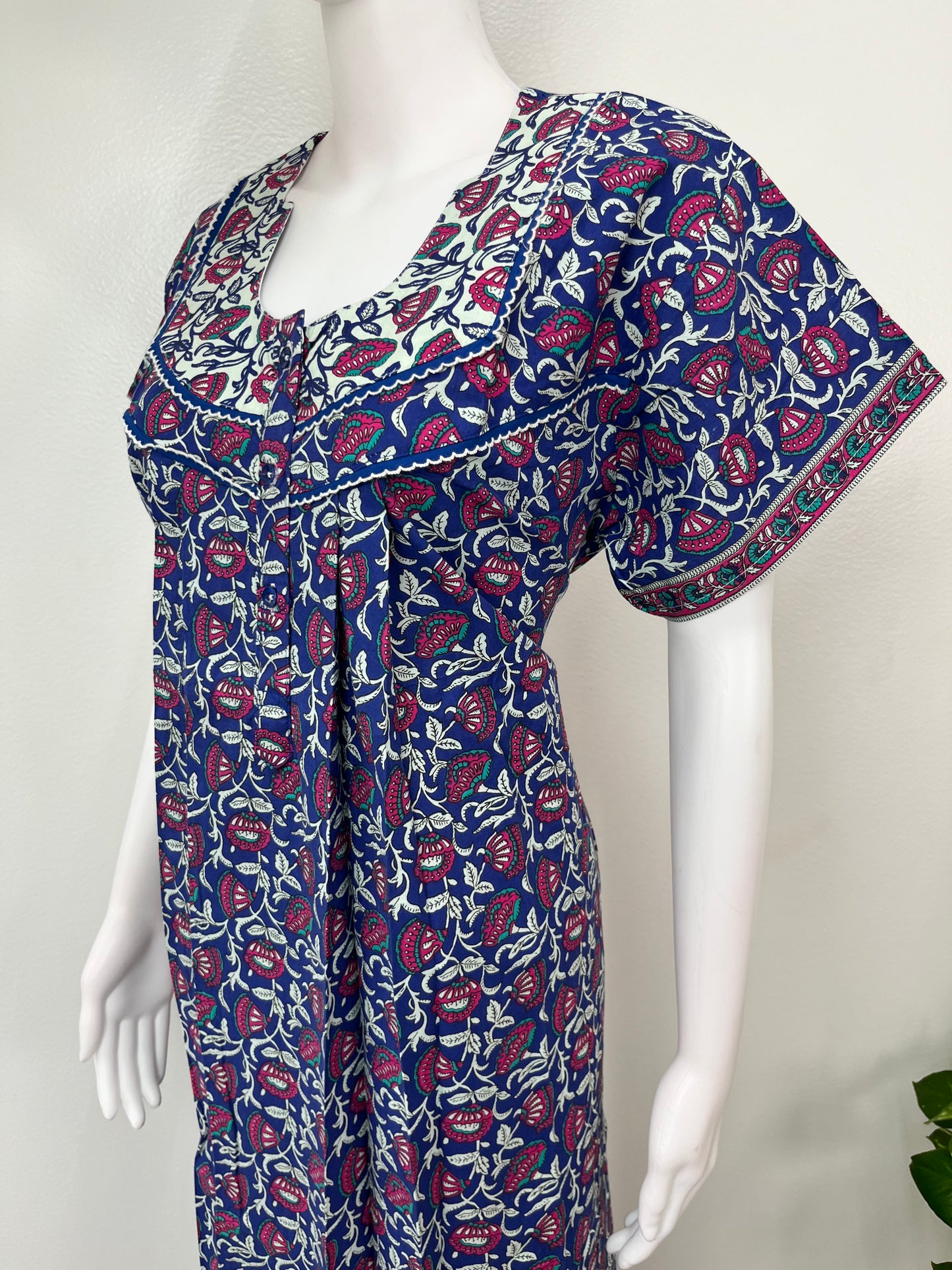 Navy Blue Floral Printed Cotton Nighty