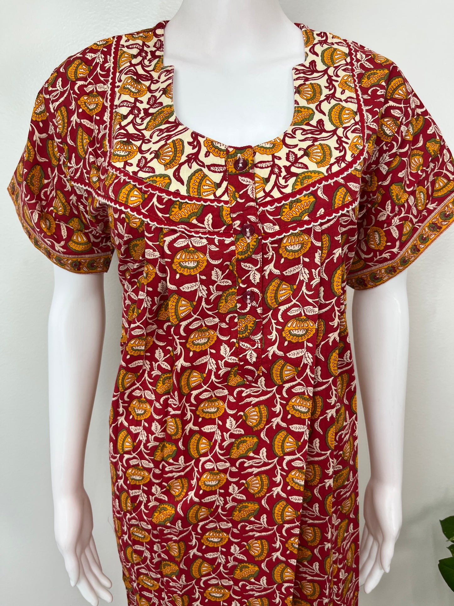 Red Floral 100% Cotton Nighty for Women