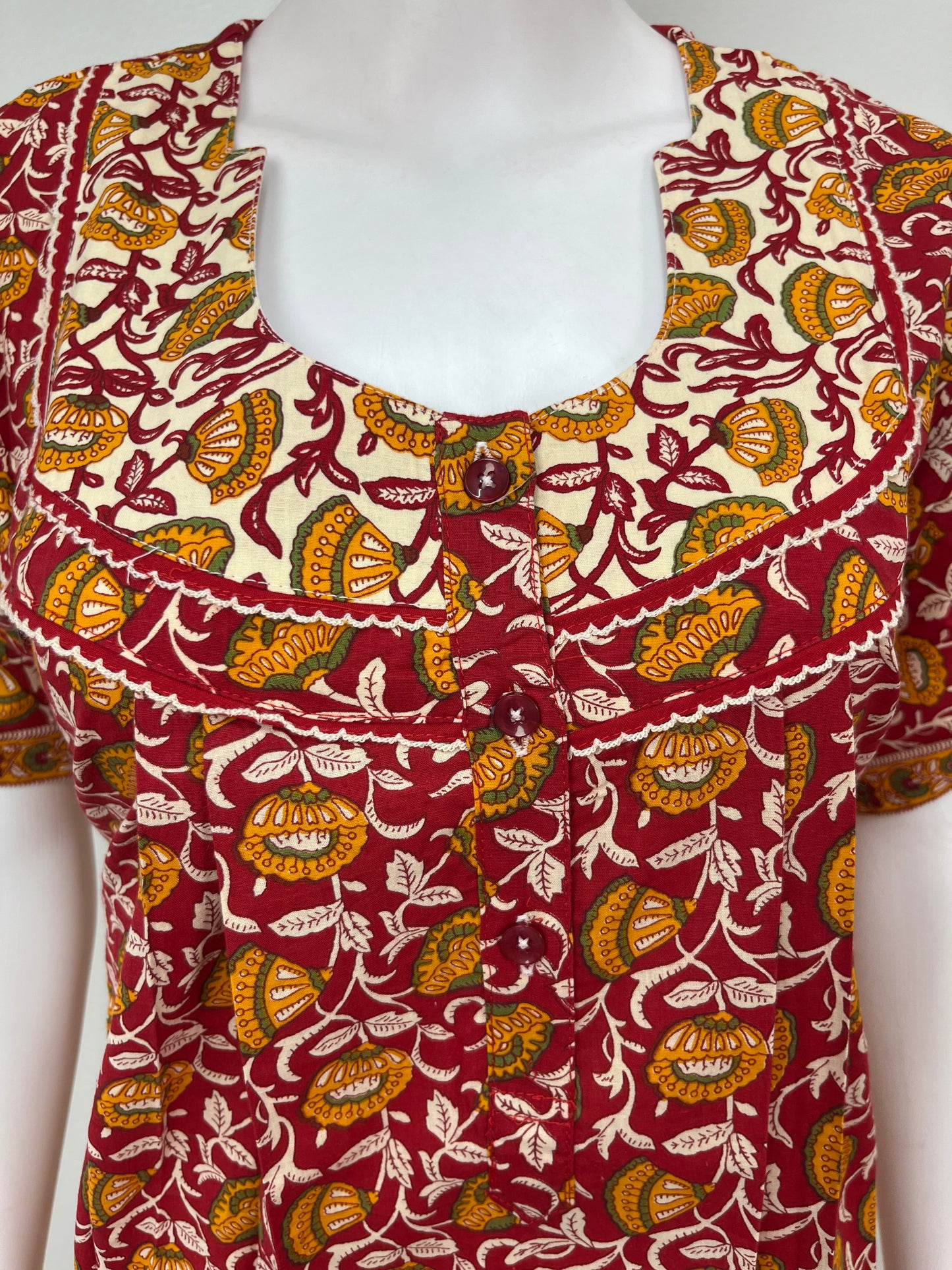 Red Floral 100% Cotton Nighty for Women