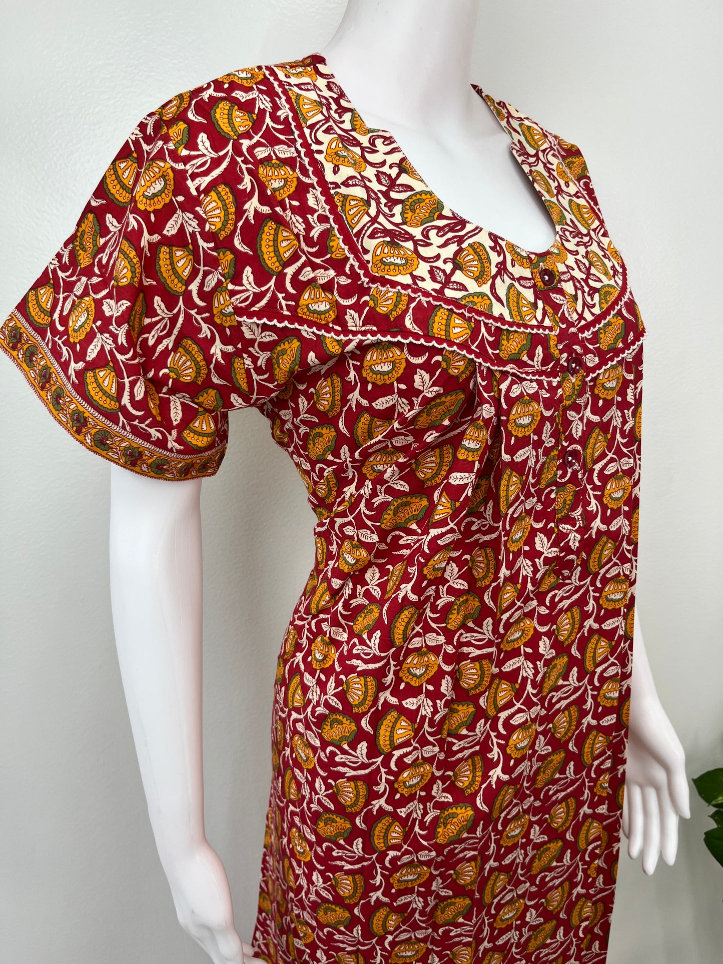 Red Floral 100% Cotton Nighty for Women