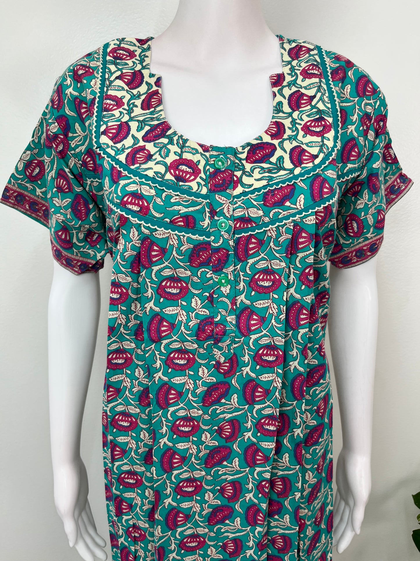 Sea Green Floral Printed Cotton Nightgown