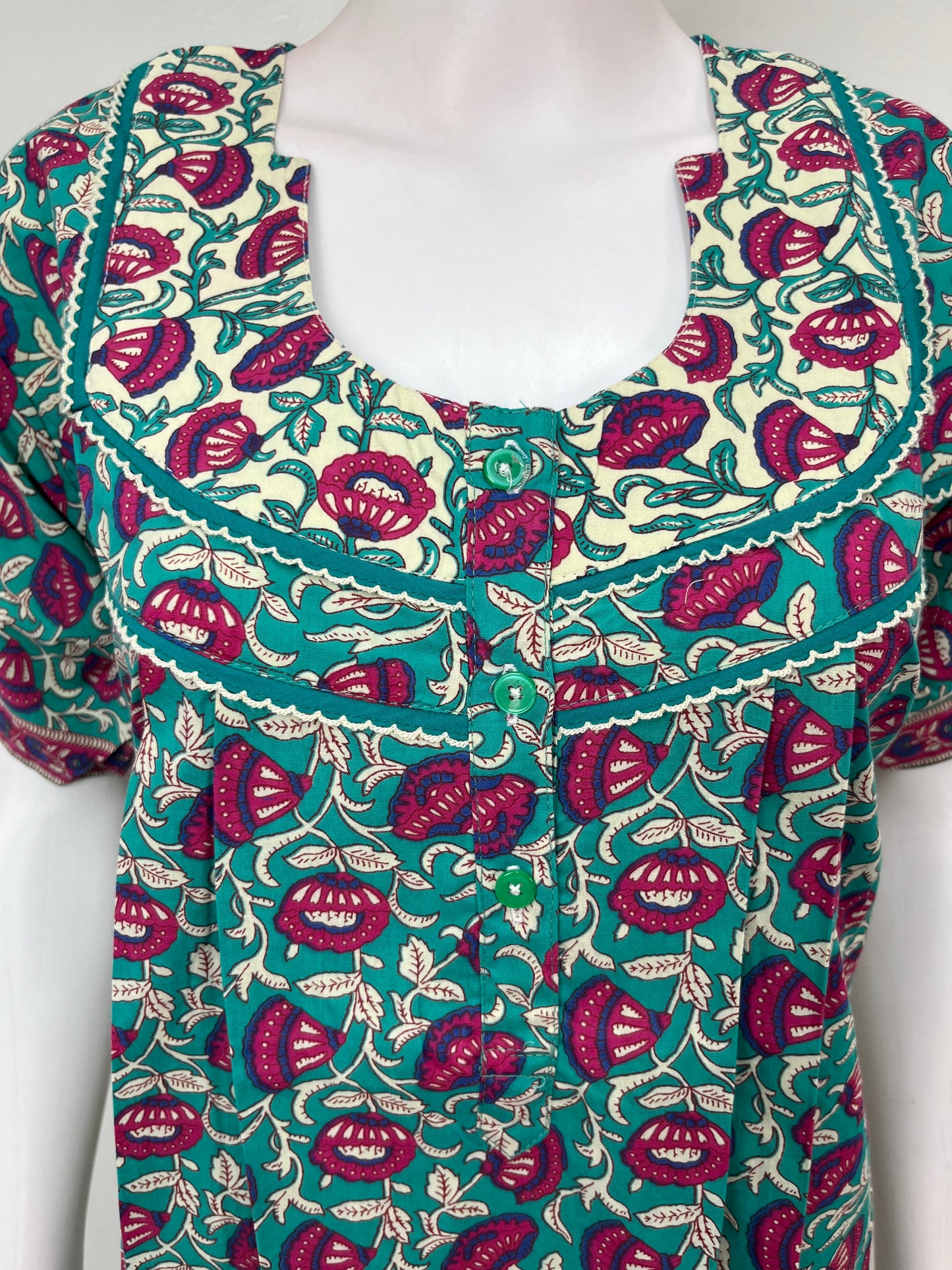 Sea Green Floral Printed Cotton Nightgown